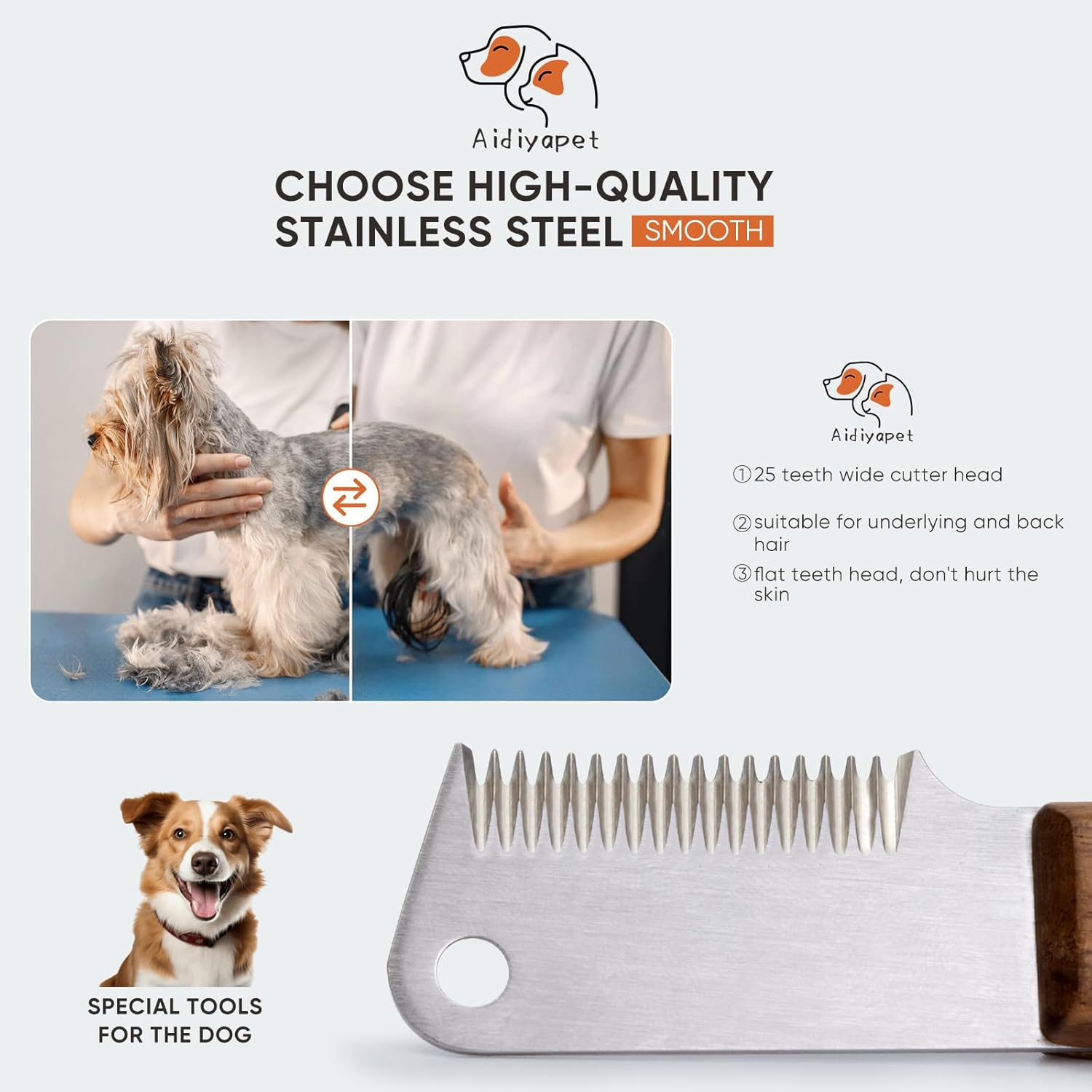 Dog Trimming Knife Stripping Knife Ergonomic Undercoat Top Hair Trim Knife Made of Hardened and Ground Stainless Steel with Ergonomically Shaped (Brown) - Right image number 5