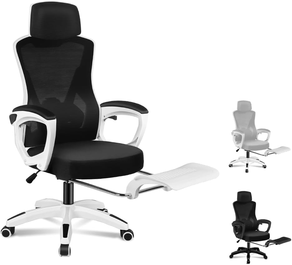 ALFORDSON Ergonomic Mesh Office Chair with Headrest and Footrest, Executive Computer Office Chair with SGS Listed Gas-Lift, Desk Task Gaming Study Student Chair for Max 180Kg, Nova White Grey