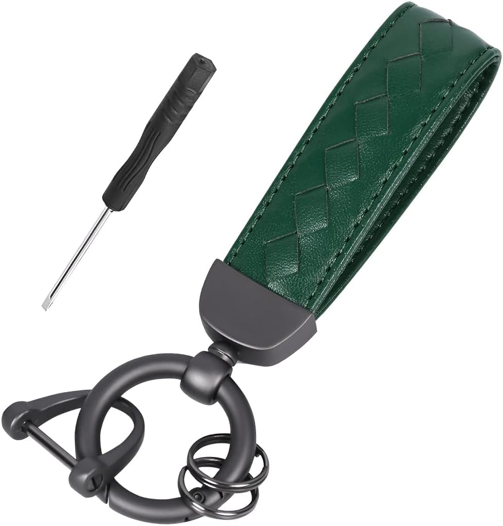 Genuine Leather Car Keychain, Sheepskin Key Fob Holder Keys Organizer with 360 Degree Rotatable Anti-Lost D-Ring