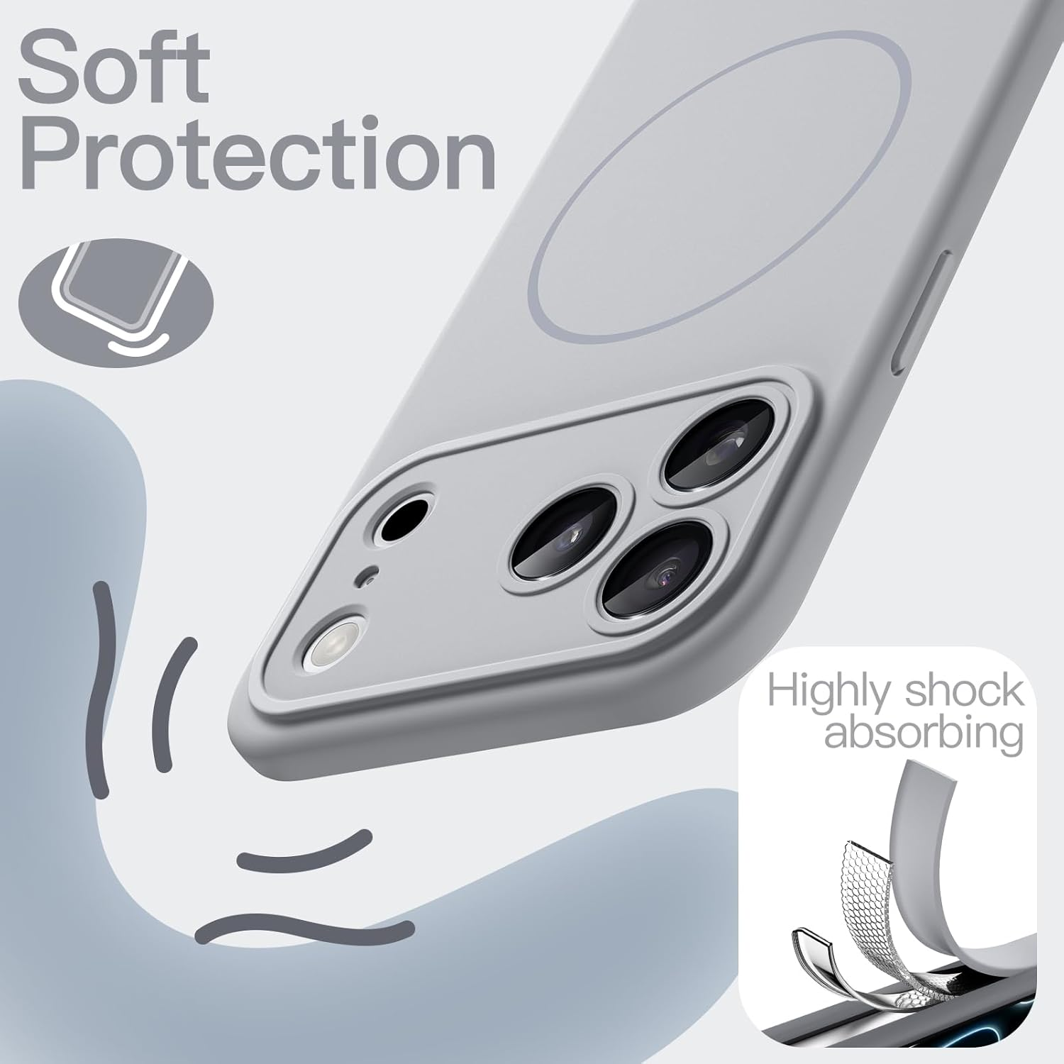 Jetech Magnetic Silicone Case for Iphone 17 Pro Max 6.9-Inch, Compatible with Magsafe, Silky Soft Touch, Shock Absorbing Phone Cover with Camera Lens Protection (Grey) image number 2