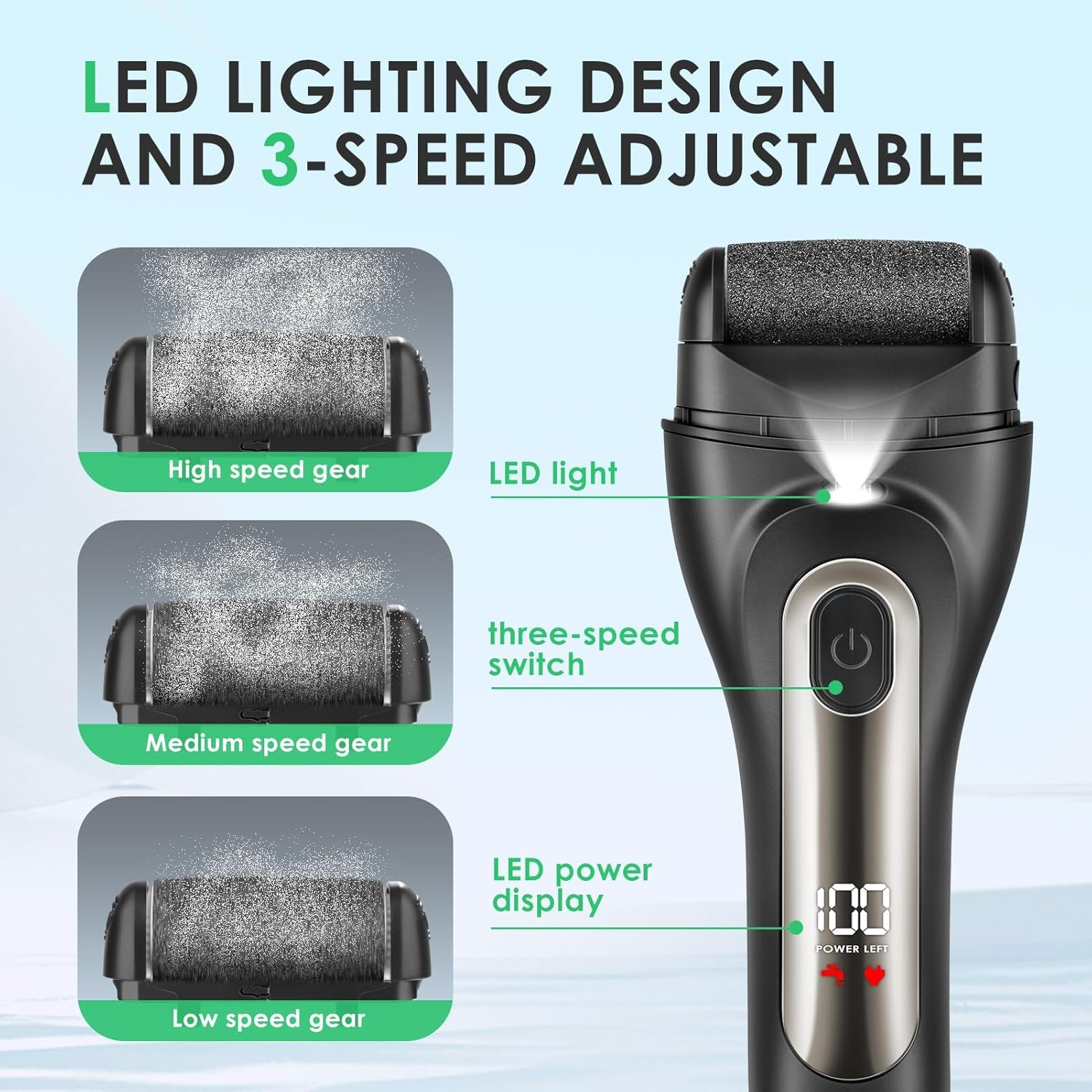 Electric Callus Remover, IPX7 Waterproof Electric Callus Remover, Callus Remover with 3 Replacement Rollers, Electric Foot File for Cracked Heels, Dead Callus Removal