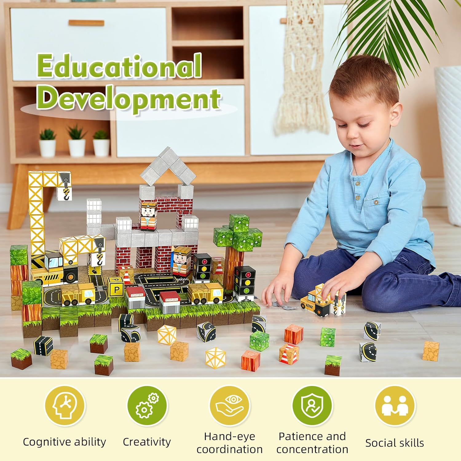 200PCS Magnetic Blocks, Magnetic Building Blocks Toddler Toys, Magnetics Tiles Portal Set, STEM Sensory for 3+ Year Old Boys&Girls, Toddler Creative Learning Toys, Creative Kids Games Set image number 6