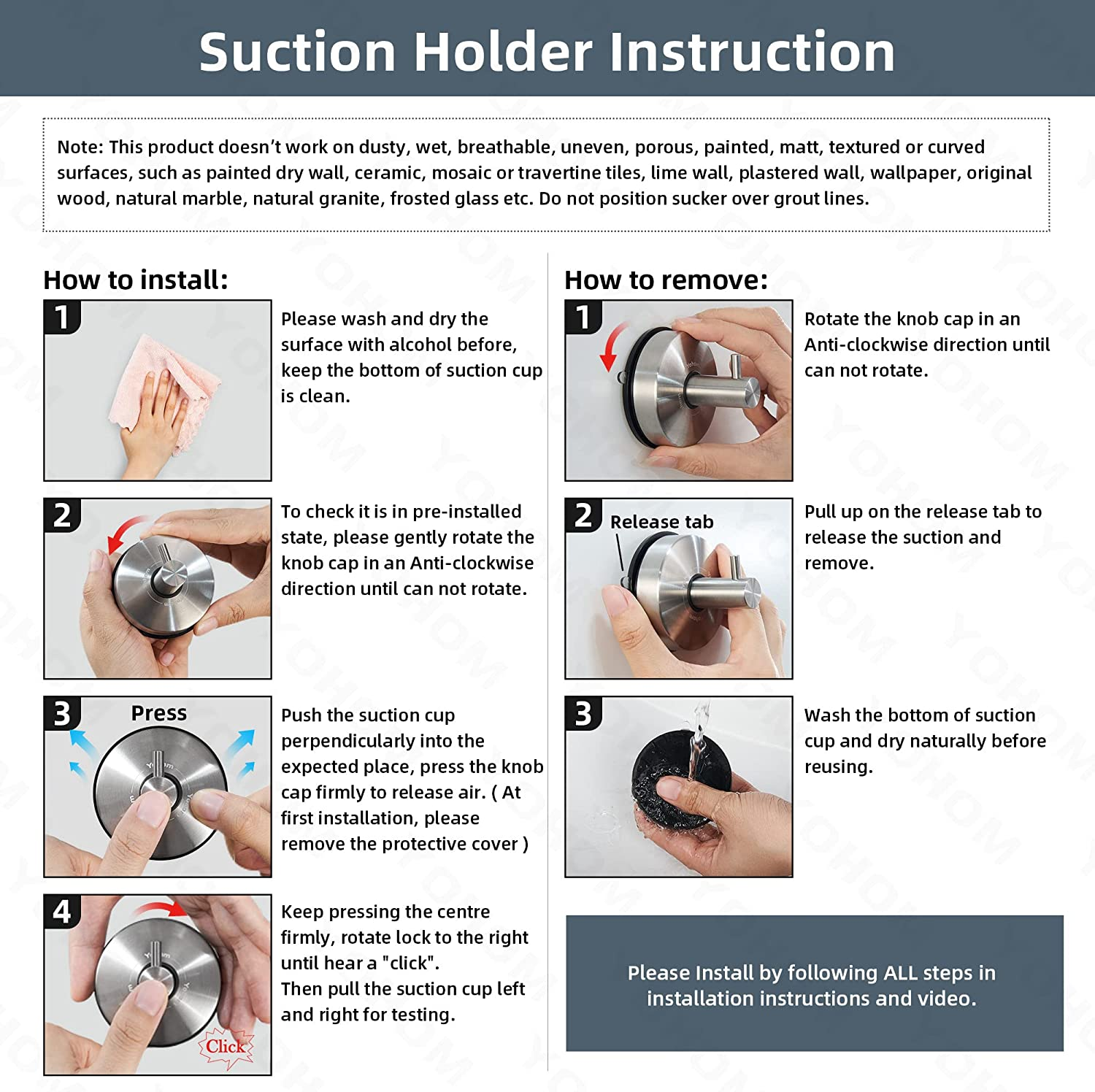 YOHOM Suction Towel Ring for Bathroom Kitchen Hand Towel Holder Suction Cup Stainless Steel Vacuum Shower Towel Rack Wall Mounted Bath round Tea Towel Hanger for Glass No Drilling Brushed image number 4