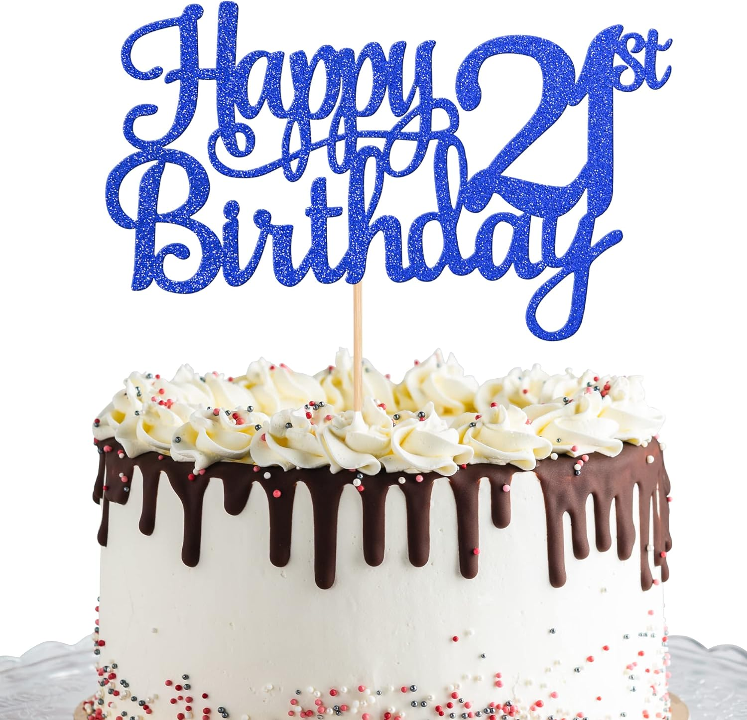 1 Pack Happy 21St Birthday Cake Topper Glitter Cheers to 21 Years Birthday Cake Pick Twenty One 21 Fabulous Cake Decoration for Happy 21St Birthday Theme Party Decorations Supplies Blue image number 3