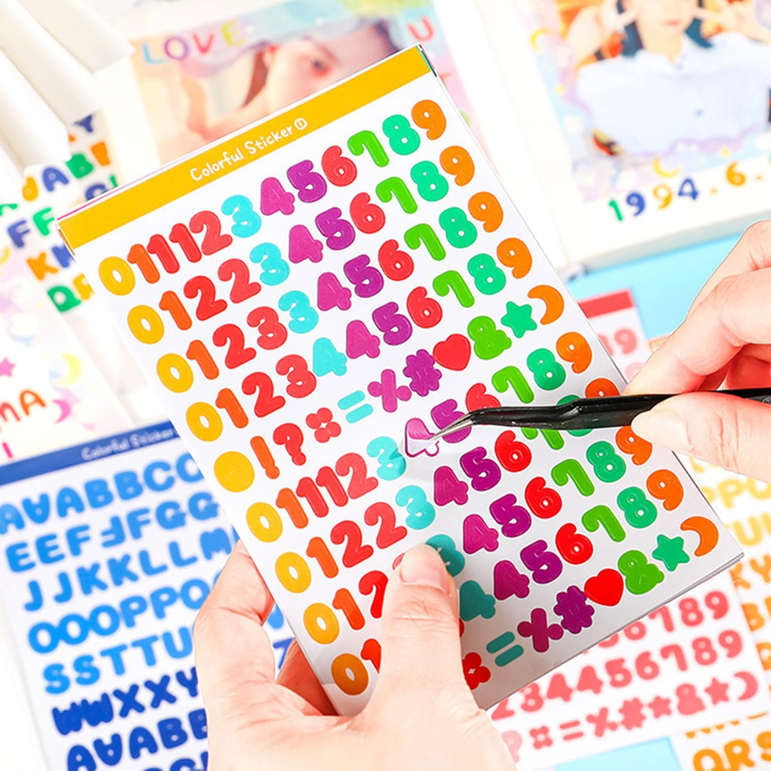 2400 Pieces Small Colorful Vinyl Letter Stickers, 24 Sheets Self Adhesive Mini Alphabet Stickers, 0.5 Inch Numbers Letters Labels DIY Crafts Art Making, Used for Cards, Notebook Decor image number 1