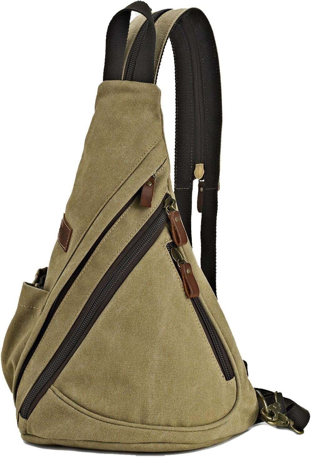 Canvas Sling Bag Convertible Crossbody Bag Chest Bag Shoulder Backpack Casual Daypack for Men Women Outdoor Cycling Hiking Travel (Army Green)