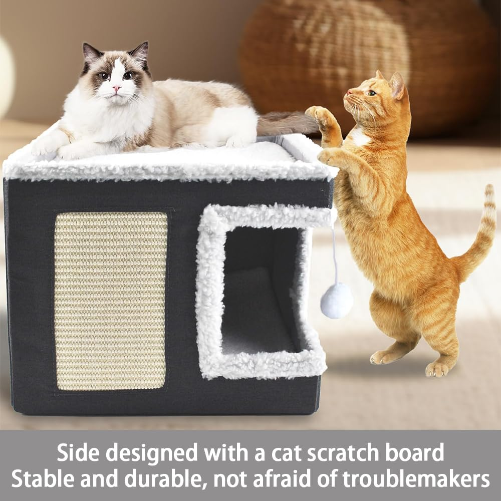 Double Layers Cat & Dog Bed with Removable Mattress, Plush Foldable Pet House, Large Covered Cat Beds Cave & Furniture, Stylish Modern Design for Home Apartment Kitten Kitty Small Pet (41X41X35Cm) image number 4