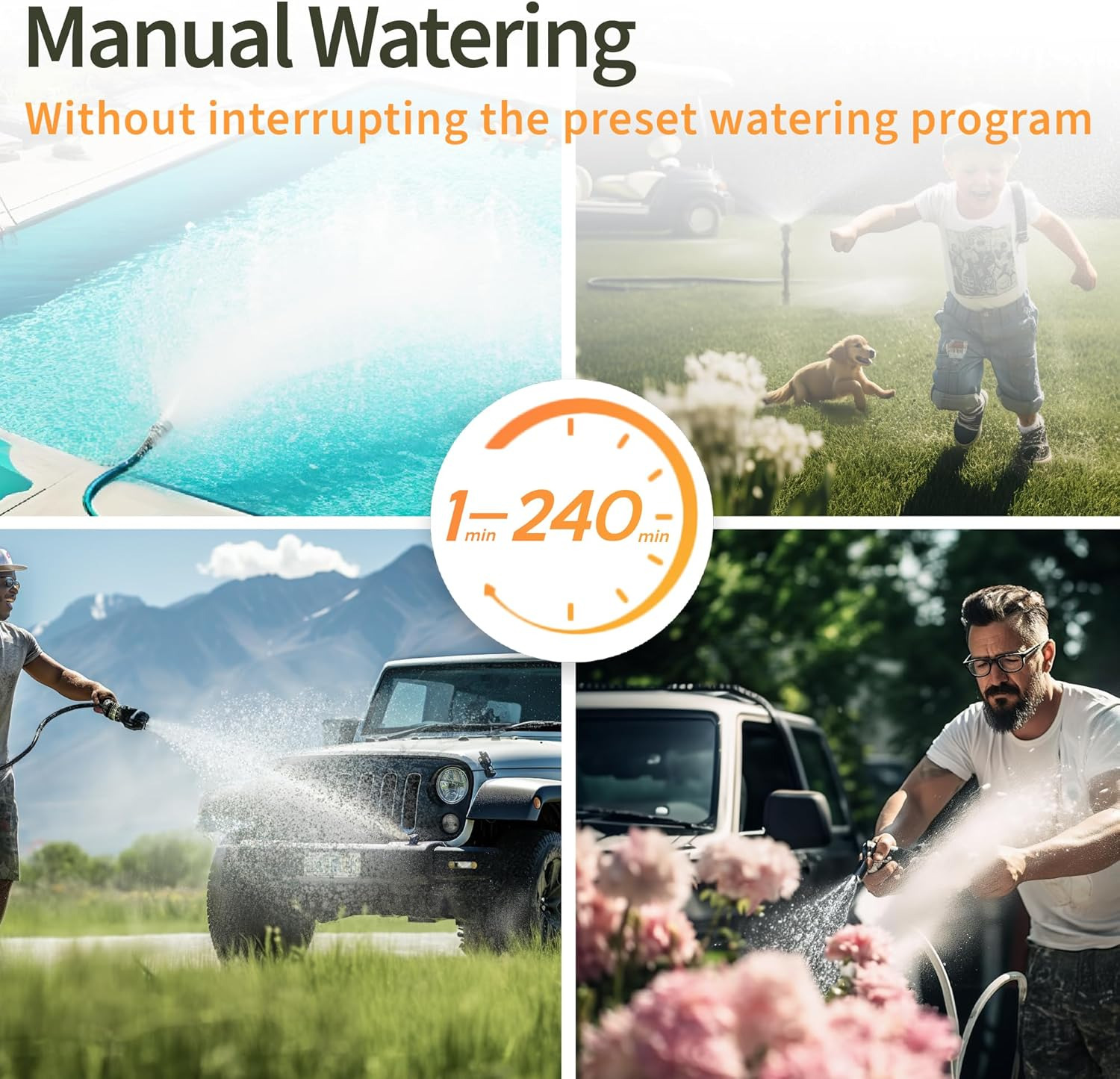 Diivoo Sprinkler Timer 2 Zone, Programmable Water Hose Timer 2 Outlet for Garden, Outdoor Automatic Irrigation System IPX5 Waterproof with Rain Delay/Manual for Lawn, Yard, Pool image number 2