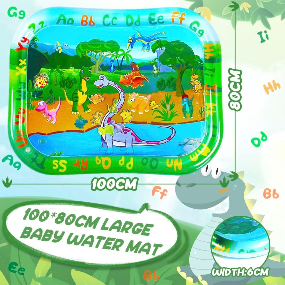 Large Tummy Time Water Mat,100 * 80Cm Inflatable Water Mat,Dinosaur&Letters Water Play Mat,Baby Toys for Toddlers 0 1 2 3 image number 2