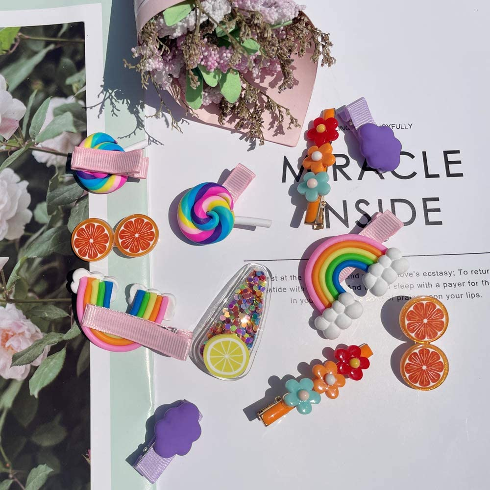Baby Hair Clips for Girls, 22Pcs Adorable Fun Hair Accessories Cute Candy Color Rainbow Flower Fruit Dessert Patterns Barrettes for Toddlers Little Girls Kids Teens image number 3
