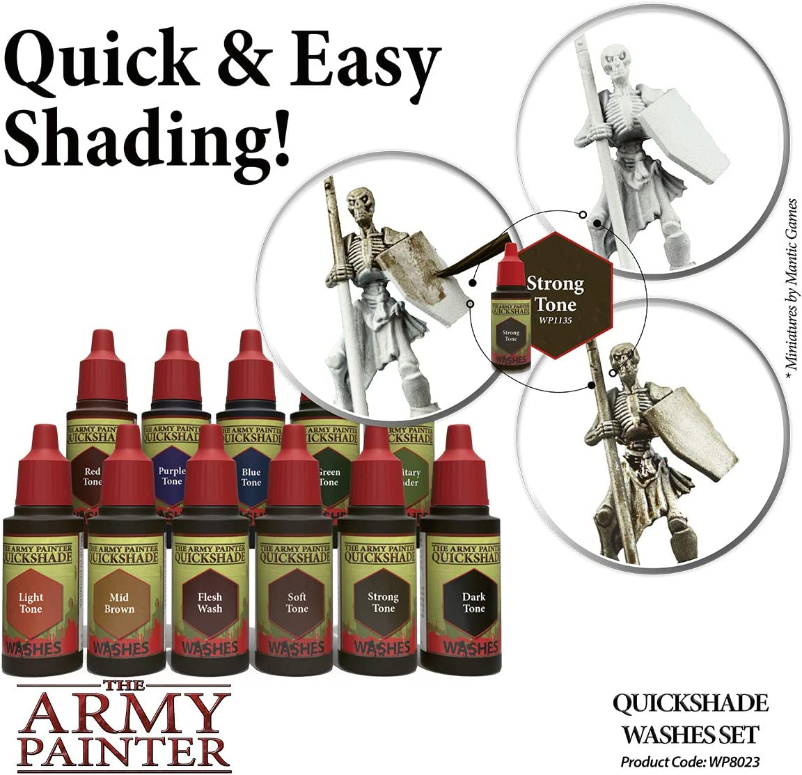 The Army Painter Warpaints Quickshade Wash Set - Miniature Painting Kit of 11 Dropper Bottles with Fluid Acrylic Paint Color Washes