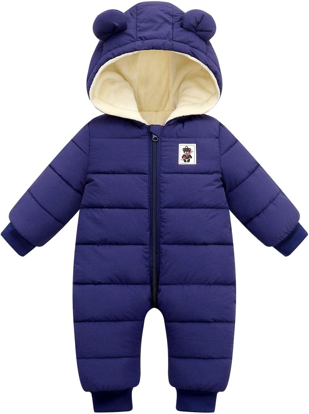 Happy Cherry Infant Puffer Romper Baby Bunting Snowsuits Hooded Jumpsuit Overalls Newborn Boy Pram Suit, Blue 18-24 Months image number 1