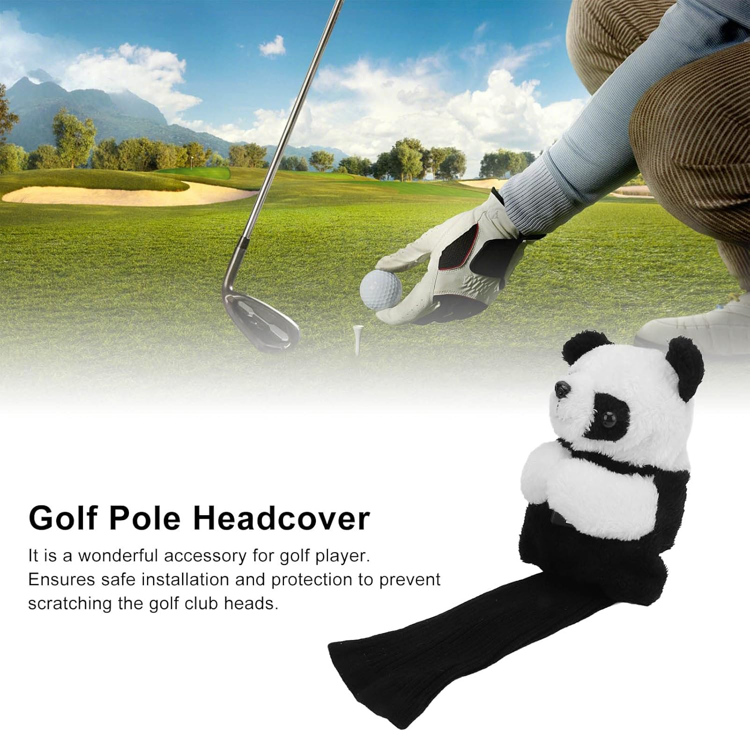 Golf Club Head Covers Golf Putter Headcovers Cute Panda Driver Head Cover Funny Golf Club Protector Soft for Women and Men image number 5