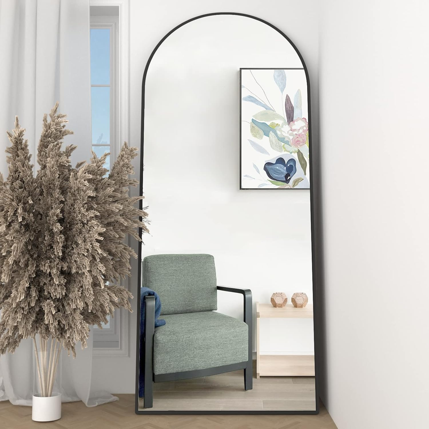 Arch Full Length Mirror Arched Floor Mirror 165 X 60Cm with Stand Large Wall Mirror Full Body Mirror Black Standing Hanging or Leaning against Wall for Bedroom Entry, Bedroom, Living Room image number 4