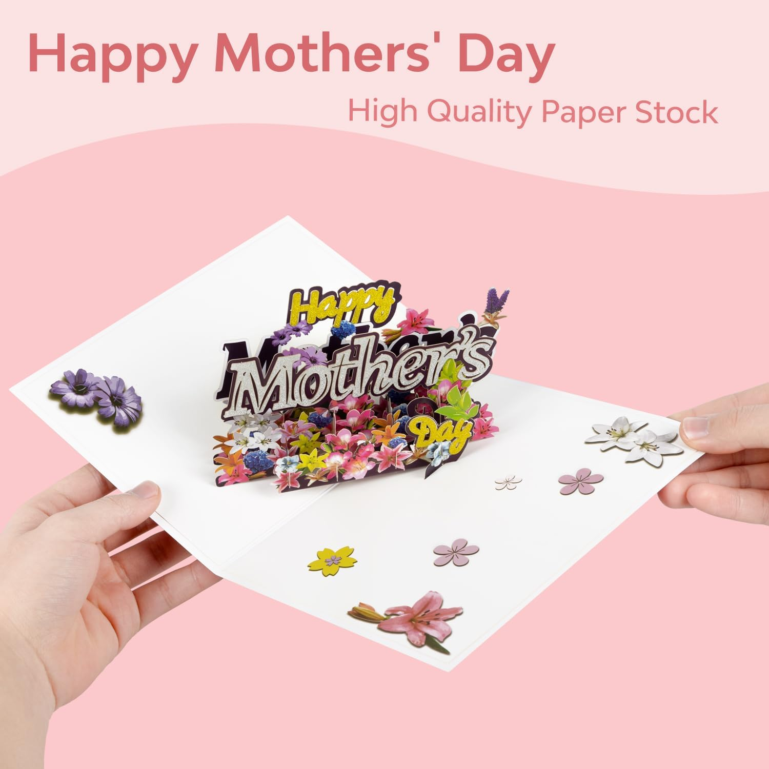 Magic Ants 3D Pop-Up Mother&rsquo;S Day Card &ndash; "Happy Mother&rsquo;S Day" with Glittery Floral Design, Yellow and Silver Script, Colorful Flowers, Lavender Sprig, Includes Envelope and Blank Notecard for Mom, Stepmother, Mother in Law, Grandma, Wife, Sister, Aunt - Flower Happy Mother'S Day image number 3