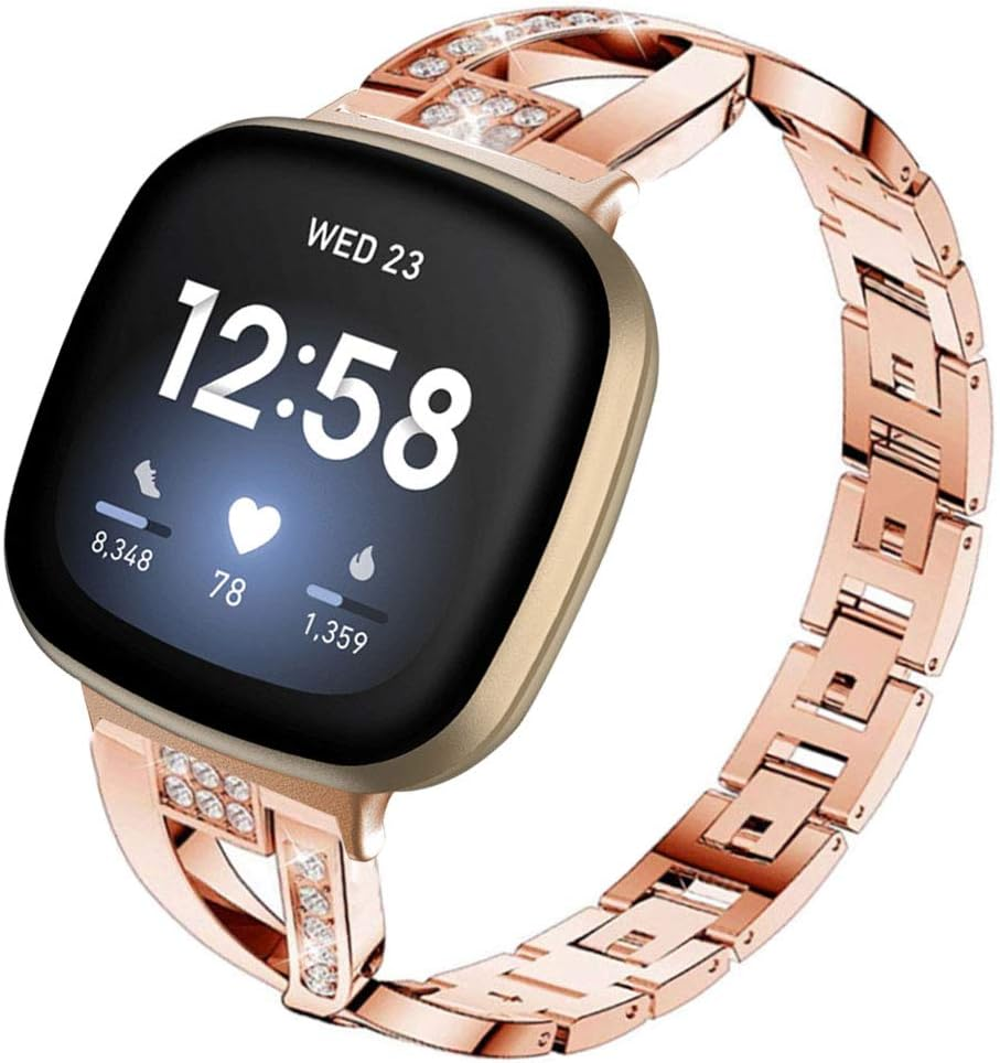 Bling Band Compatible for Fitbit Versa 4 / Versa 3/ Fitbit Sense 2/ Sense Band, Women Metal Replacement Bracelet Jewelry Strap Wristband for Fitbit Versa 4/Versa 3 /Sense 2/Sense Smartwatch