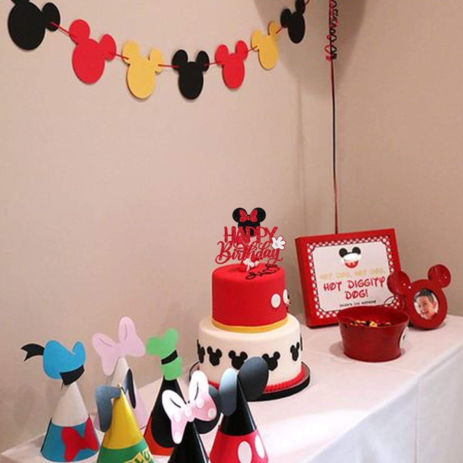 1 Pack Mouse Happy Birthday Cake Toppers Glitter White Gloves Bow Mouse Inspired Birthday Cake Pick for Baby Shower Kids Birthday Party Cake Decorations Supplies (#6) image number 2