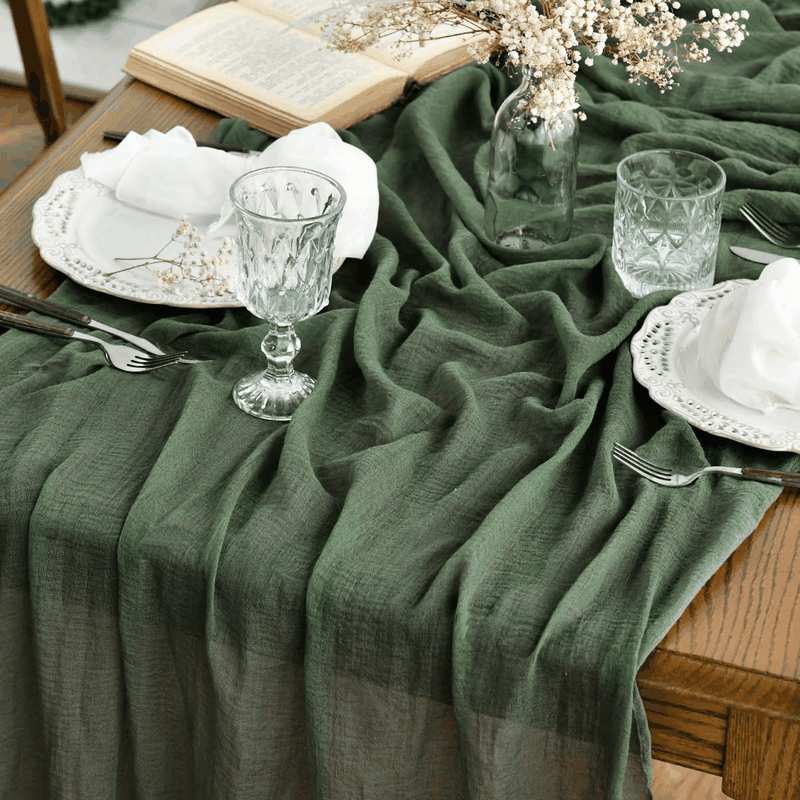 Artoid Mode Verde Foresta Fashion Boho Gauze Cheesecloth Dusty Table Runner, 90 X 300 Cm Seasonal Holiday Kitchen Dining Table Decoration for Indoor Outdoor Home Party Decor image number 5