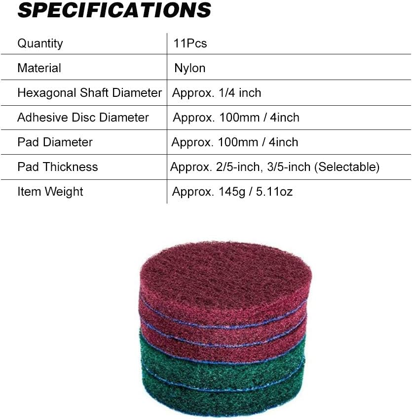 11Pcs Scrubbing Cleaning Kit 4-Inch Adhesive Plate Scrub Pads Scouring Pad Kit Compatible with Electric Drill for Carpet Glass Car Cleaning image number 1