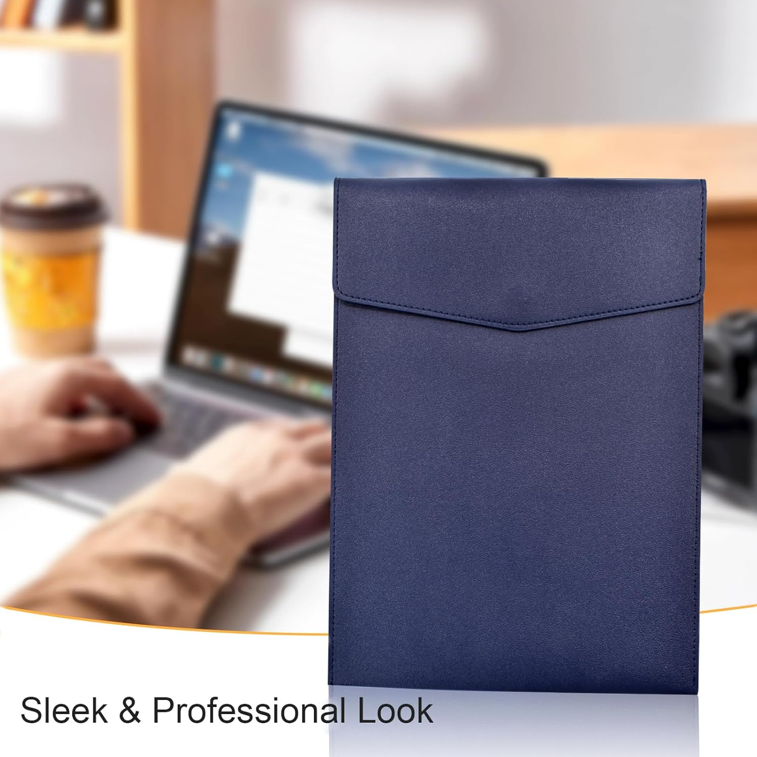 VANRA 1 Piece PU Leather File Folder Vertical A4 Document Holder File Envelope Waterproof Leather Portfolio Case Filing File Organizer for Letter Size with Magnetic Button Closure (Navy Blue) - Brown image number 5