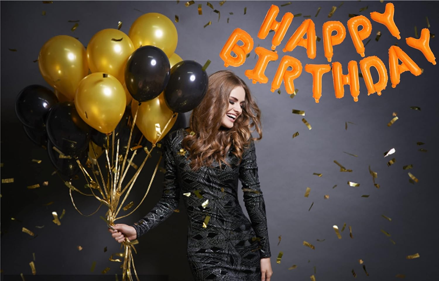 Happy Birthday Orange Aluminum Foil Letters Balloons 16 Inch Aluminum Foil Banner Balloons for Birthday Party Decorations Supplies image number 2