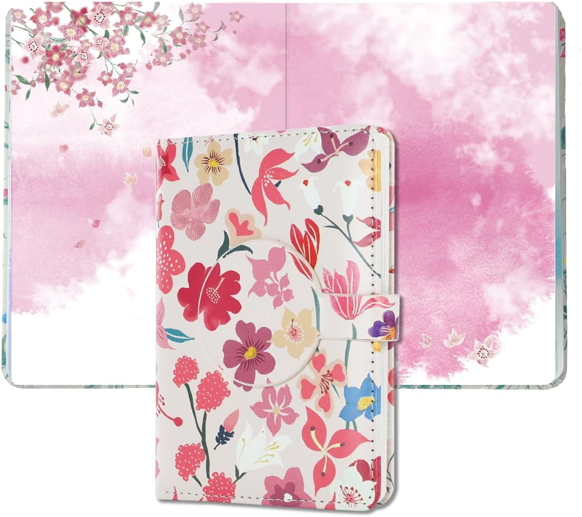 SIIXU Colorful Pocket Notebook A6 - Floral Theme with Unique Flower Illustrations, Vegan Leather, Small Size for Women, Ideal for Journaling, Notes, and Travel