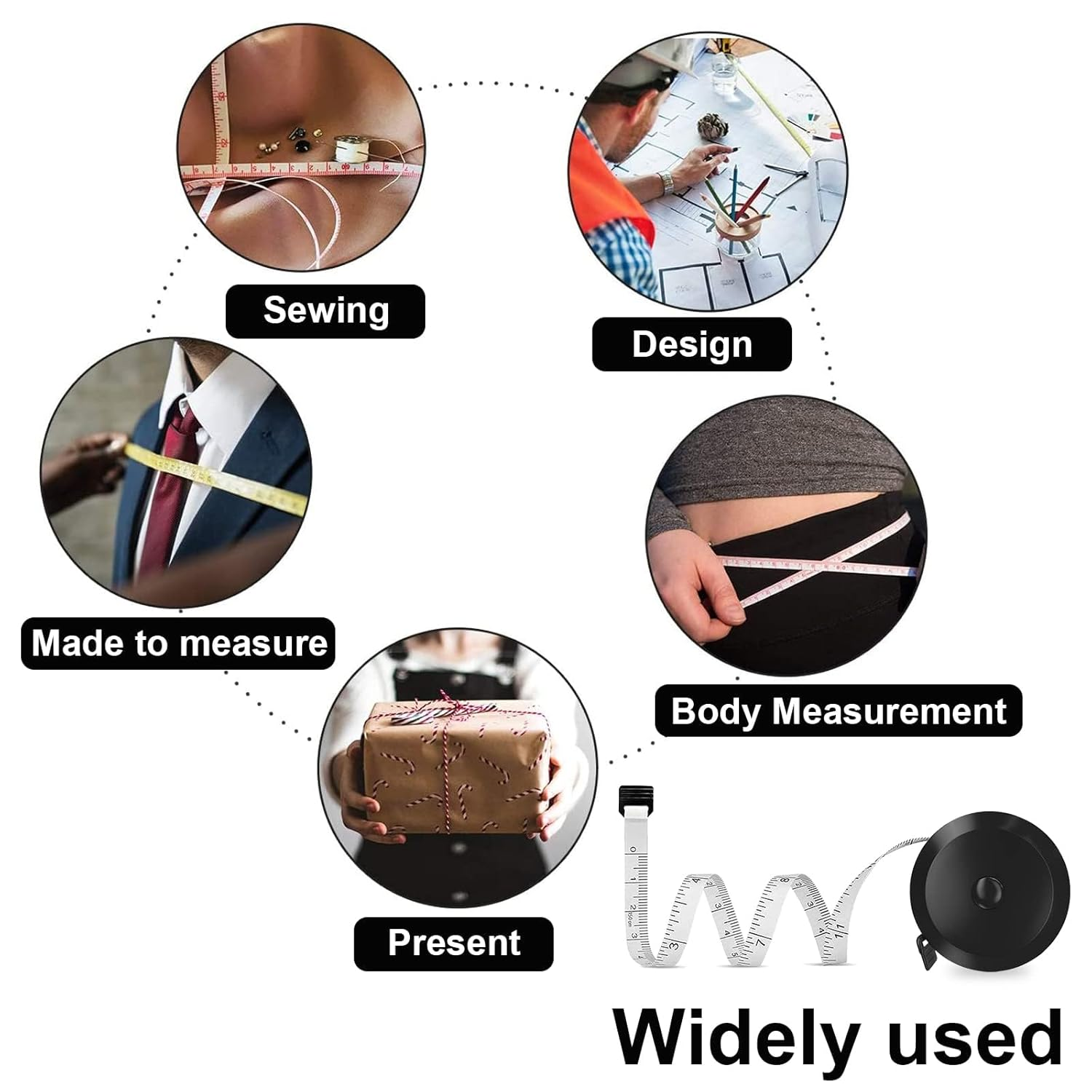 Tape Measure for Body Measuring Tape, 2 Pcs Sewing Measuring Tape, Retractable Measurement Tape for Body, Tailor, Sewing, Craft, Cloth (Black,White) image number 4