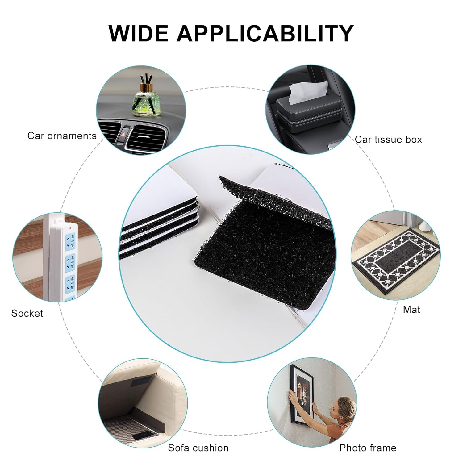 20Pcs 50Mmx100Mm Double Sided Sticky Pads, Extra Sticky Hook and Loop Tapes, Strong Heavy Duty Adhesive Sticky Back Pads for Mounting or Organizing Car Floor, Mats, Carpet Mirror (Black)