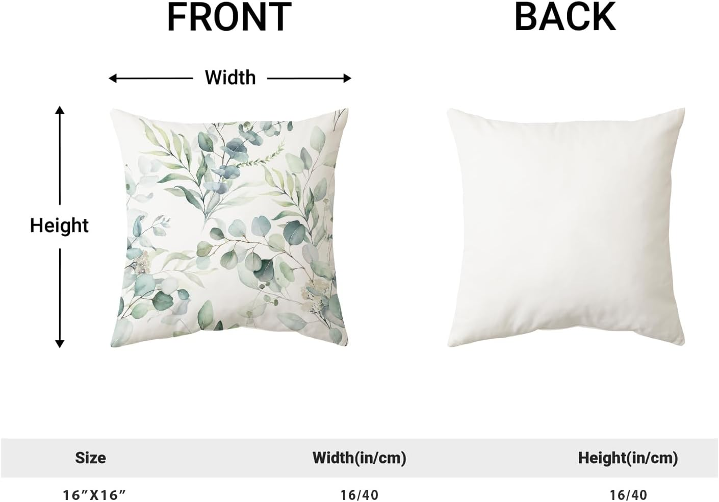 AEIOAE Spring Sage Green Pillow Covers 16X16 Inch Set of 2,Watercolor Eucalyptus Floral Throw Pillows Case,Seafoam Leaves Print Square Cushion Outdoor Leaf Decor for Home Sofa Bed (ZHH121001) image number 1