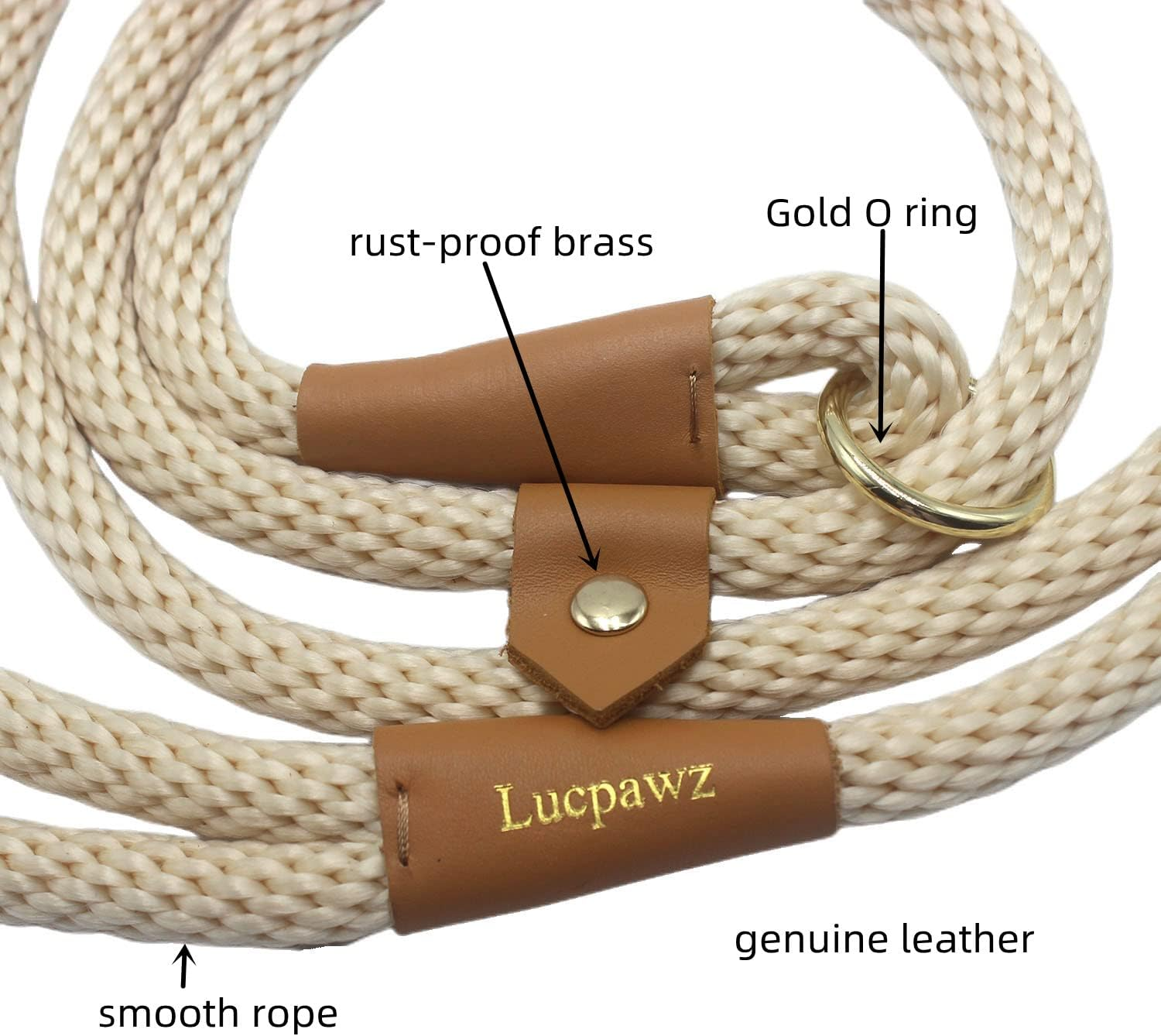 Slip Leads for Dogs 6FT, Checkcord Rope Slip Leash, No Pull Dog Rope Slip Leash, Easy to Use Leash Collar Combo Black - Beige image number 4