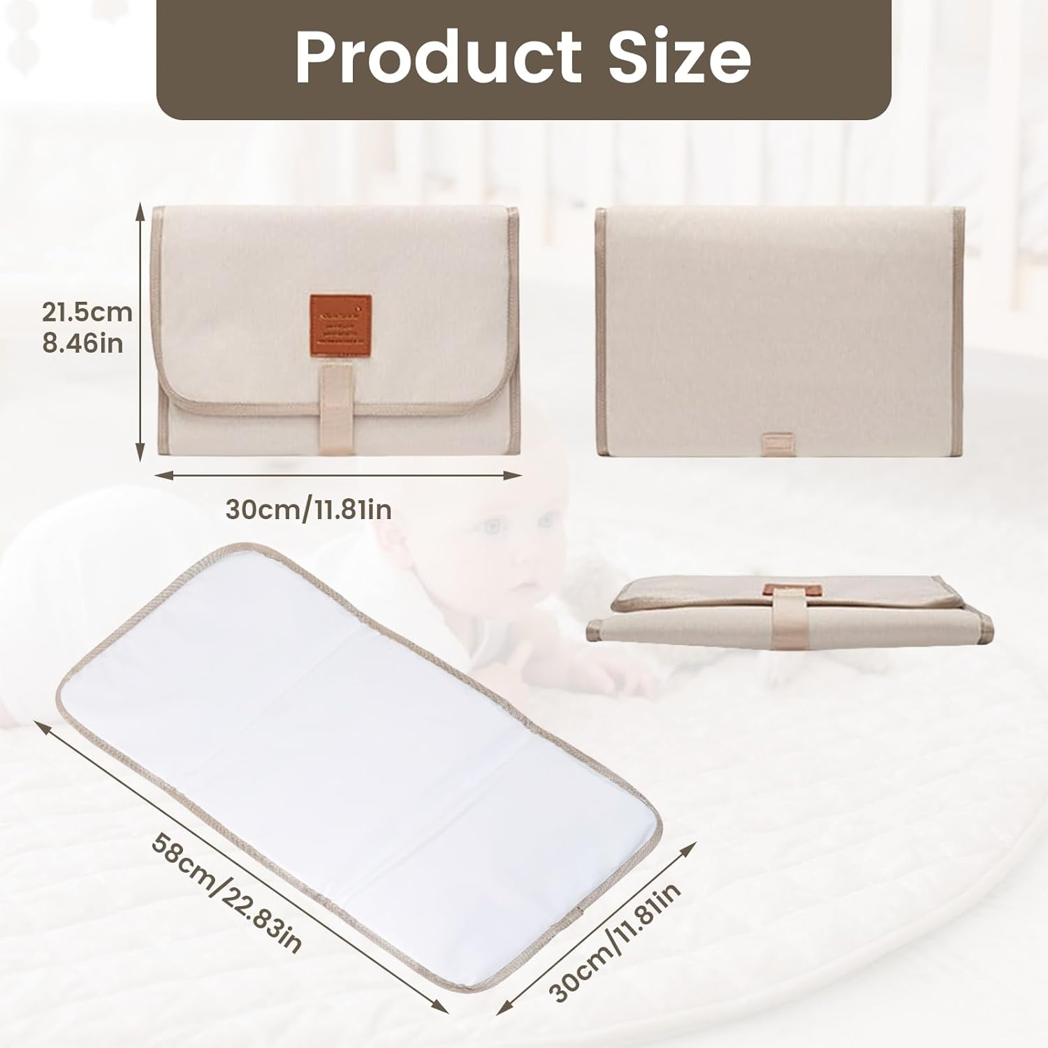 Baby Changing Mat, Travel Changing Mat, Foldable and Portable, Suitable for Travel, Family, and Outdoor Use (Ivory) image number 2