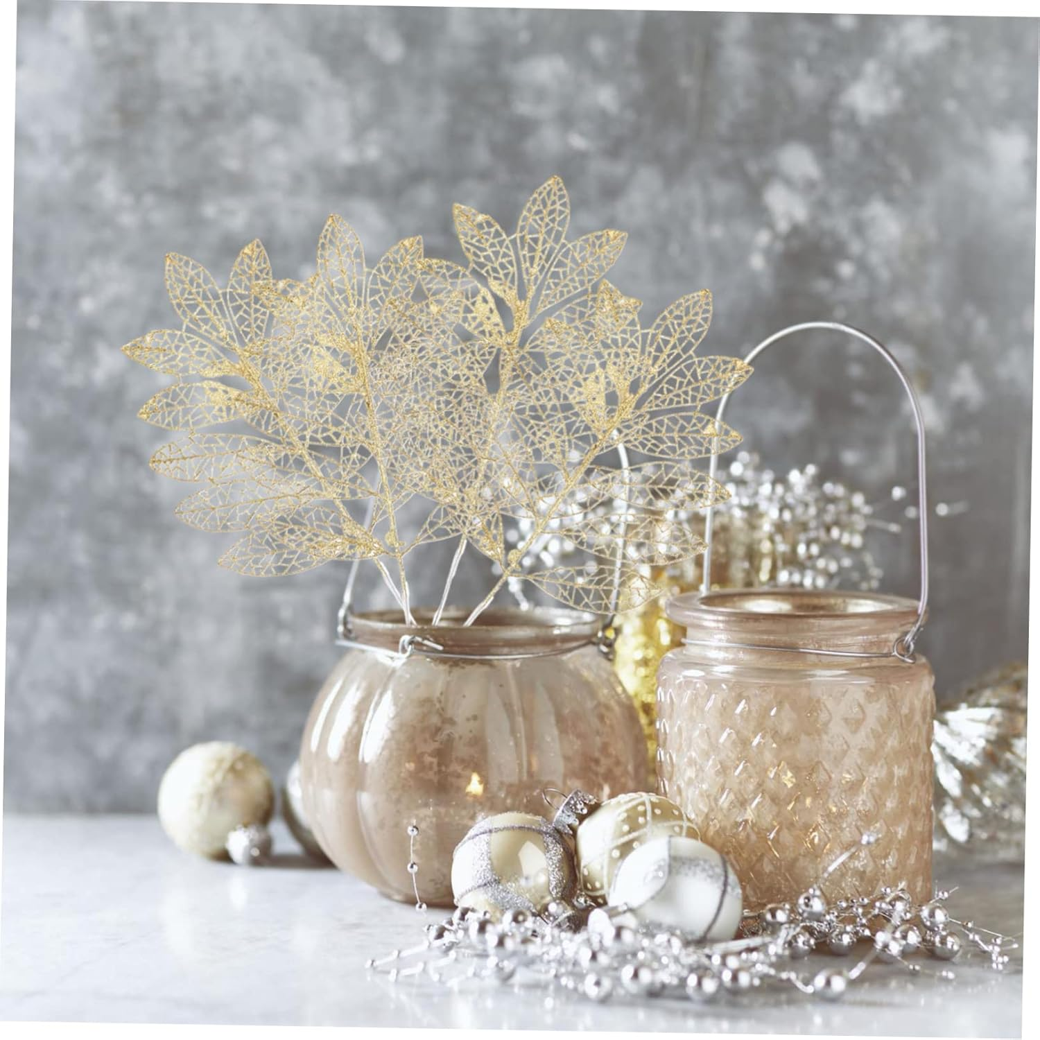 5Pcs Christmas Decor Artificial Plant Leaves Simulation Rose Leaf Decor Glitter for Xmas Tree image number 1