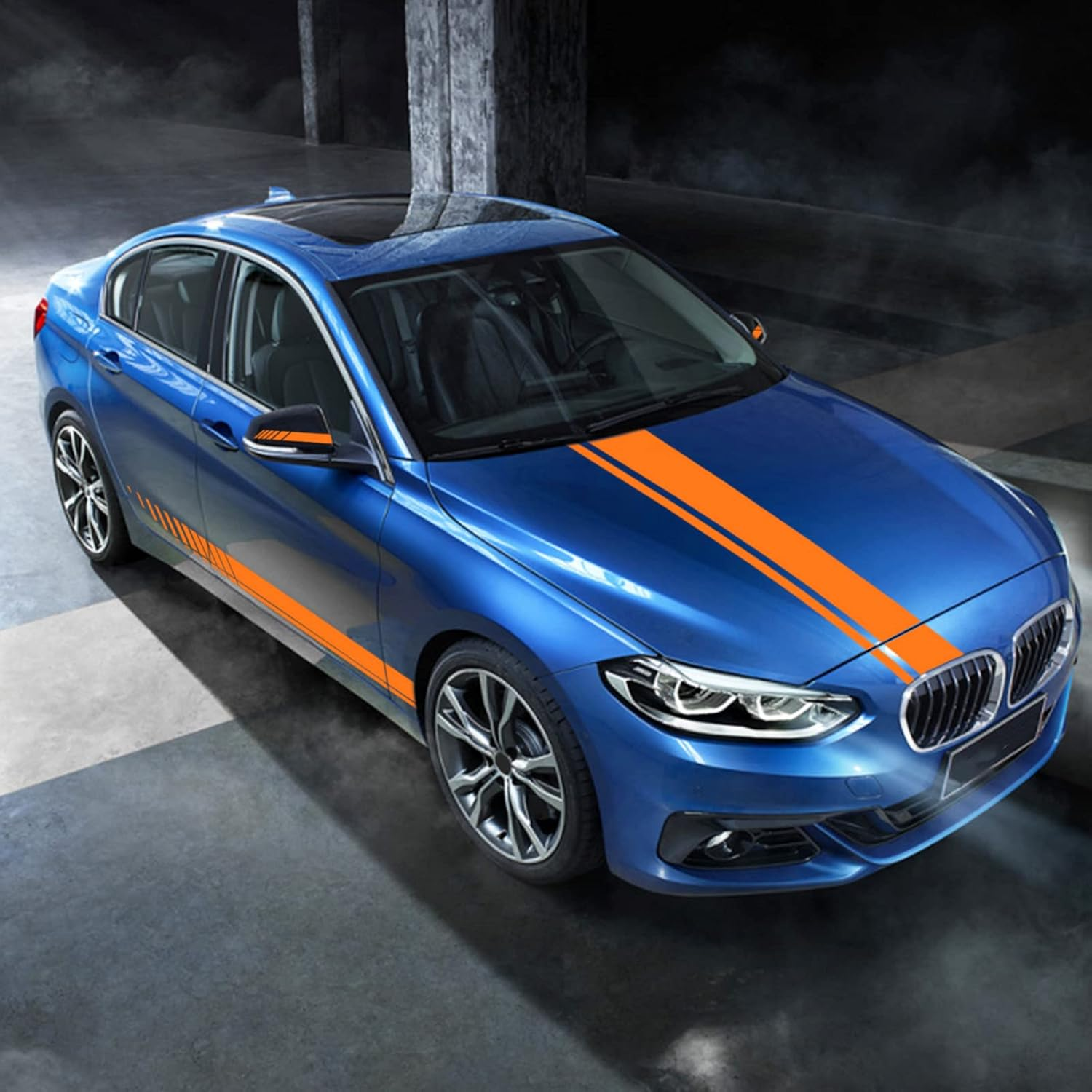 5PCS Car Hood Car Body Rearview Mirror Modified Sport Style Stripe Sticker Graphic Vinyl Racing Stripe Decal Decoration Accessories Sticker for Cars Orange