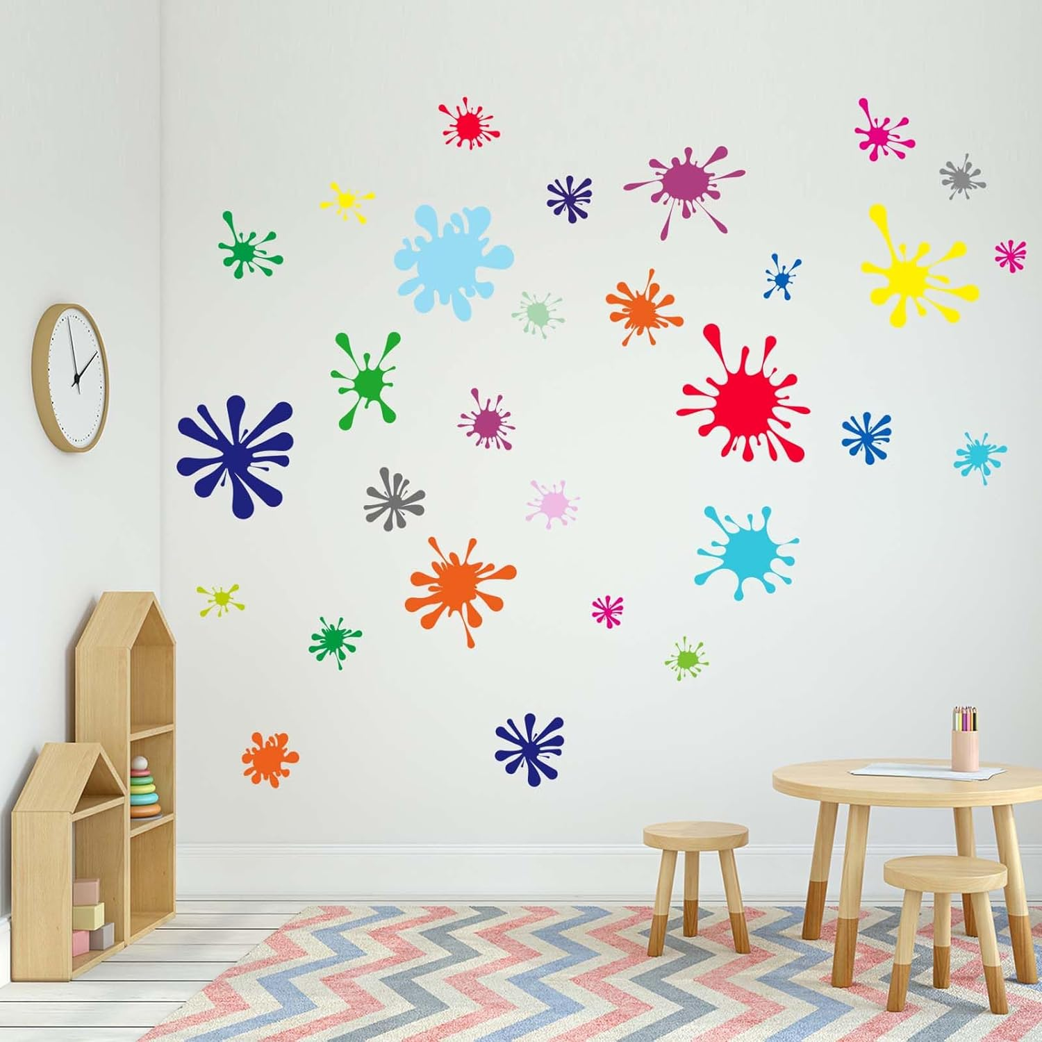 29Pcs Colorful Paint Splatter Wall Stickers - Graffiti Painting Splotches Wall Decals - Nursery Kids Baby Girls Boys Room Daycare Kindergarten Playroom Classroom Wall Decor image number 2