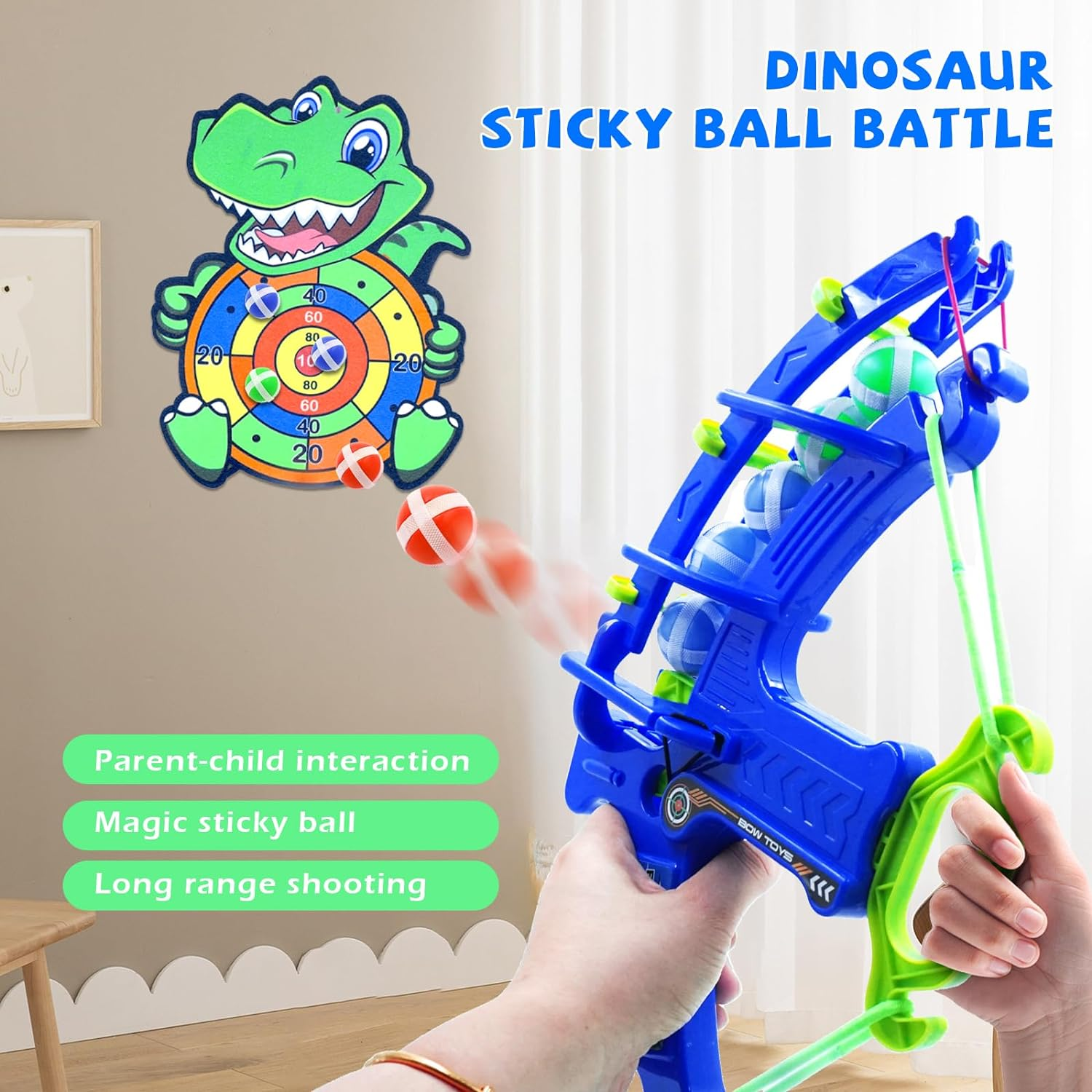 Dart Board for Kids, 40 X 28Cm Dinosaur Toys with 24 Sticky Balls Bow and Arrow Launcher, Indoor/Outdoor Fun Party Play Shooting Game Pop Dart Board Toys Set 5 6 7 8 9 10 11 12-Year-Old Kids image number 2