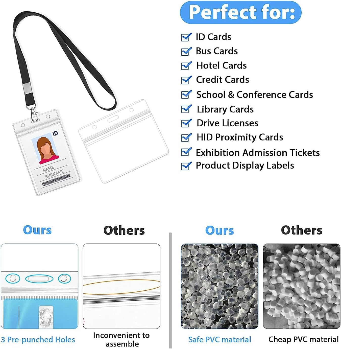 20Pcs Clear Plastic Heavy Duty Vertical Name Badge ID Card Holders,Plastic Tags Holders,Vertical Holder, Tag Holder with 20 Pcs Lanyards image number 6