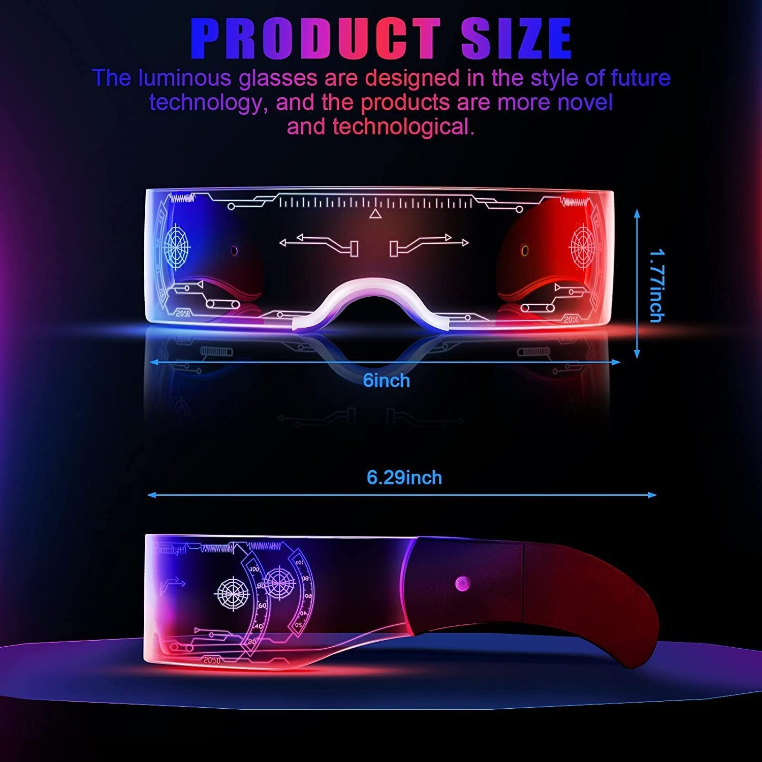 GIOD LED Glasses Party Glasses Cyberpunk LED Colorful Color Changing Lights Rechargeable Futuristic Glasses Halloween Christmas Decoration - 2050 image number 2
