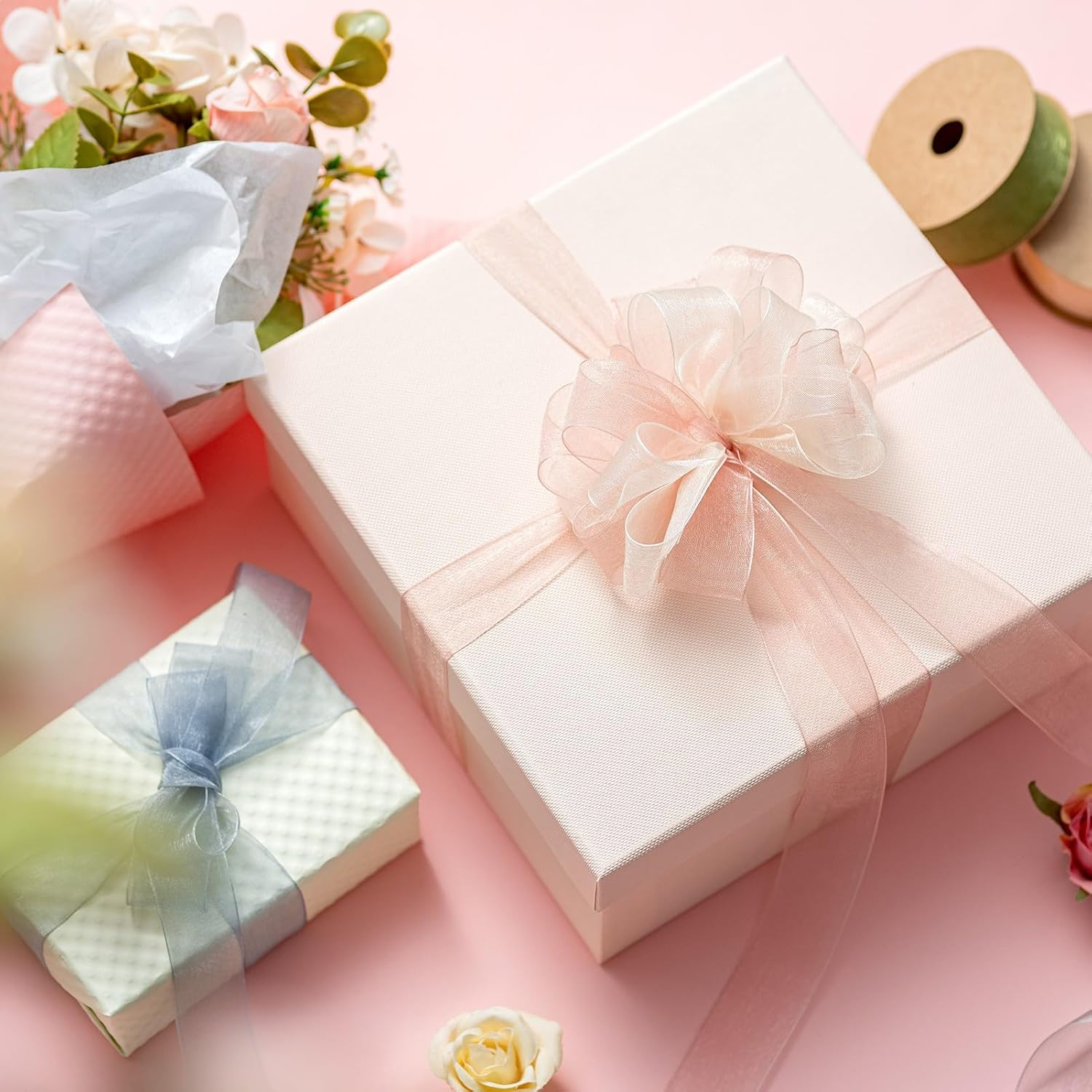 Organza Ribbon - Royal Blue & Navy Blue, 1 Inch X 10 Yd, Silk, Wedding Invitation - Champagne image number 3