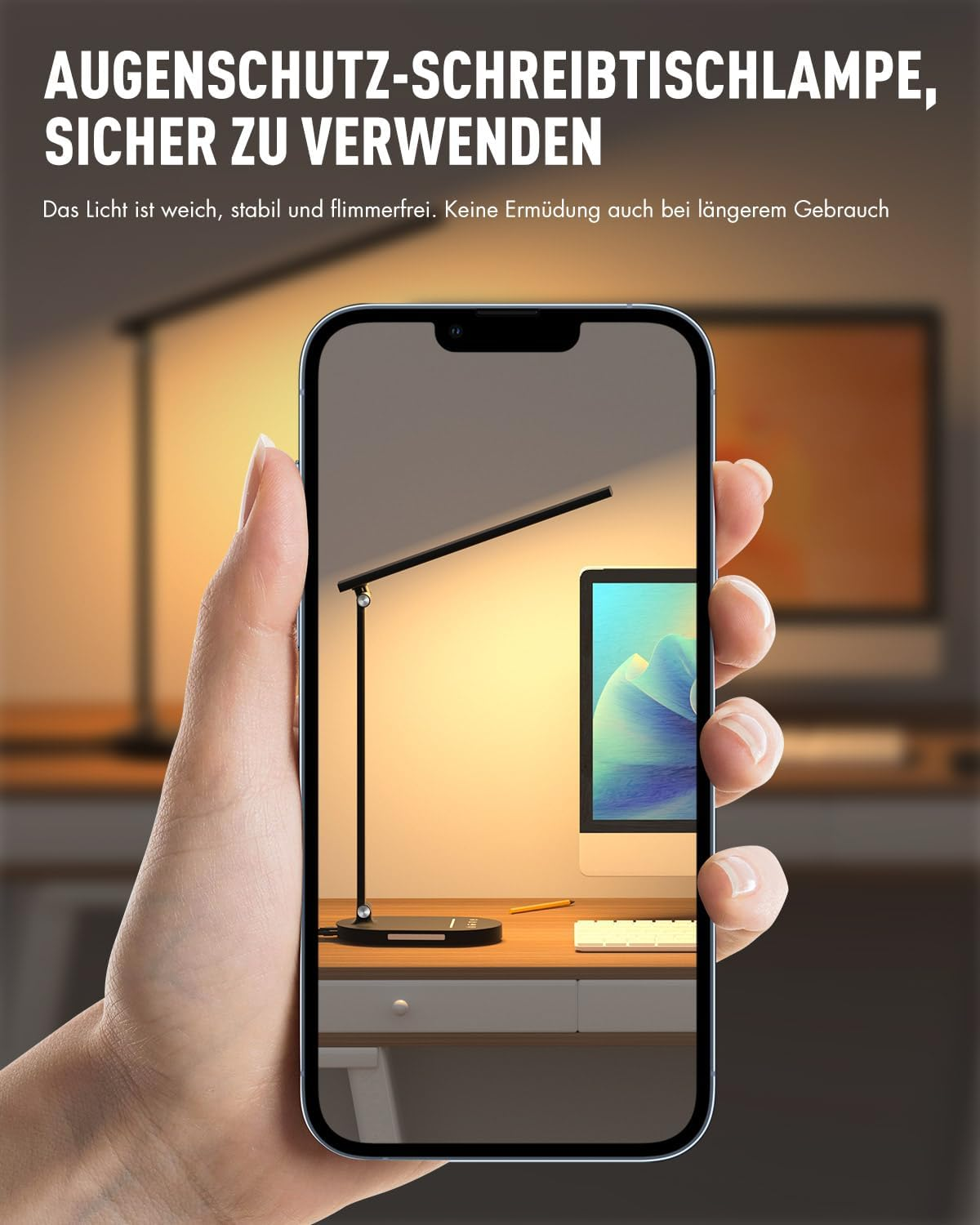 HASKARE Desk Lamp LED Dimmable Table Lamp, 5 Colour Modes and 5 Brightness Levels, Anti-Glare Eye Protection Desk Lamp, USB Charging Port, with 5V/2A Power Adapter - Schwarz image number 6