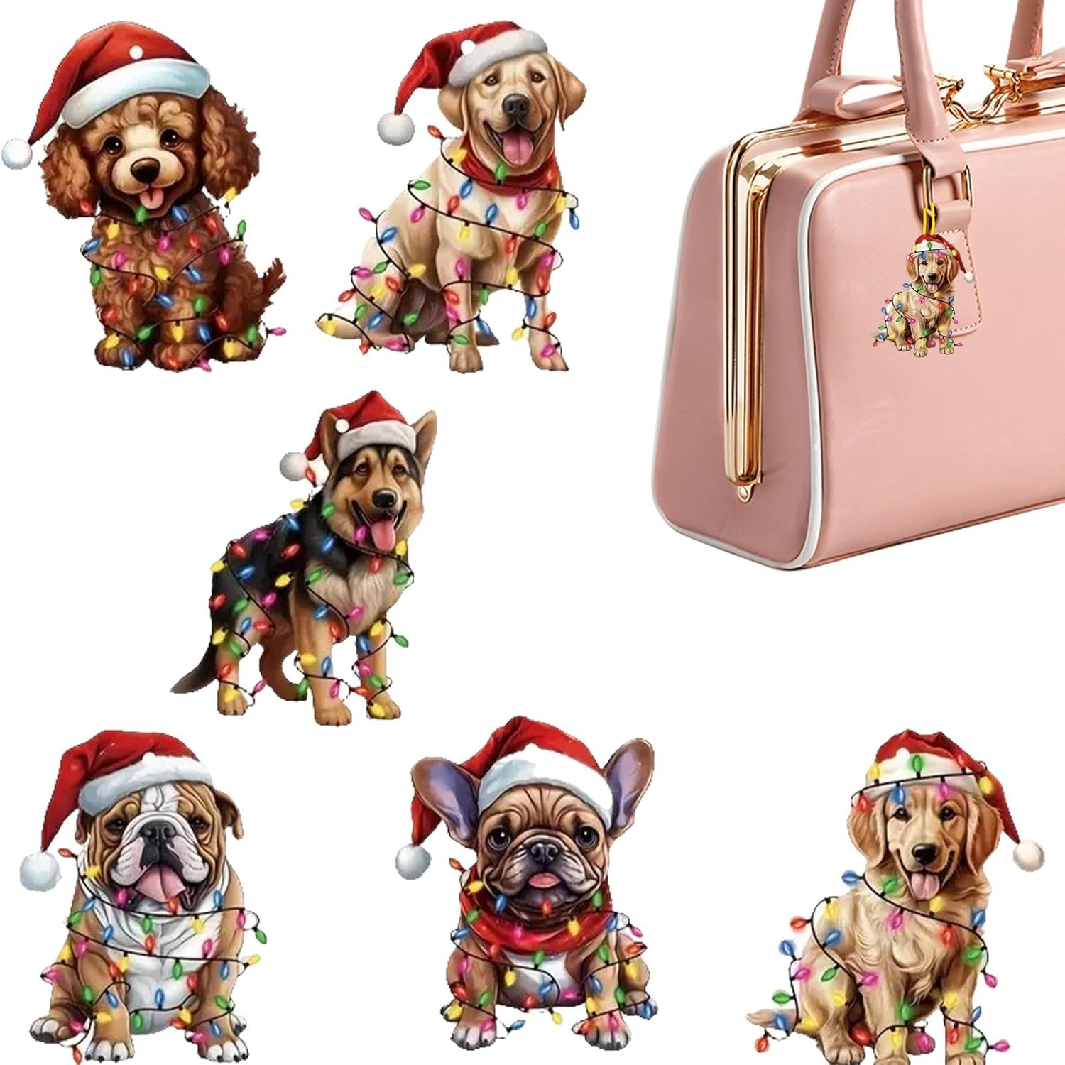 Christmas Tree Acrylic Ornament,6X Holiday Decoration Christmas Hat Dog Pendant 2D Acrylic - Christmas Tree Puppy Ornaments for Walls, Christmas Trees, Car, Backpacks image number 2