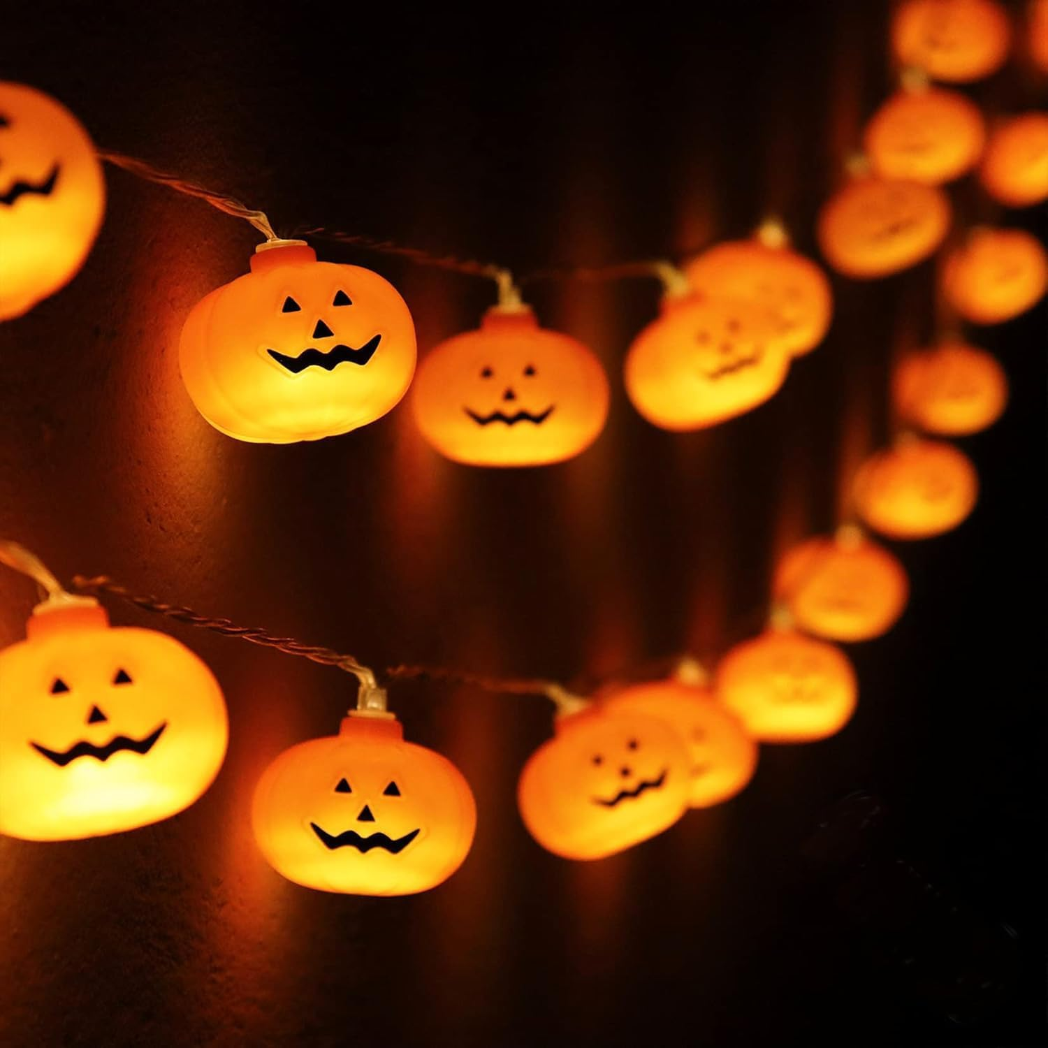 Halloween String Lights, 3M 20 LED Orange Pumpkin Lights with 2 Lighting Modes, Indoor/Outdoor Use, Perfect for Halloween Decorations image number 6