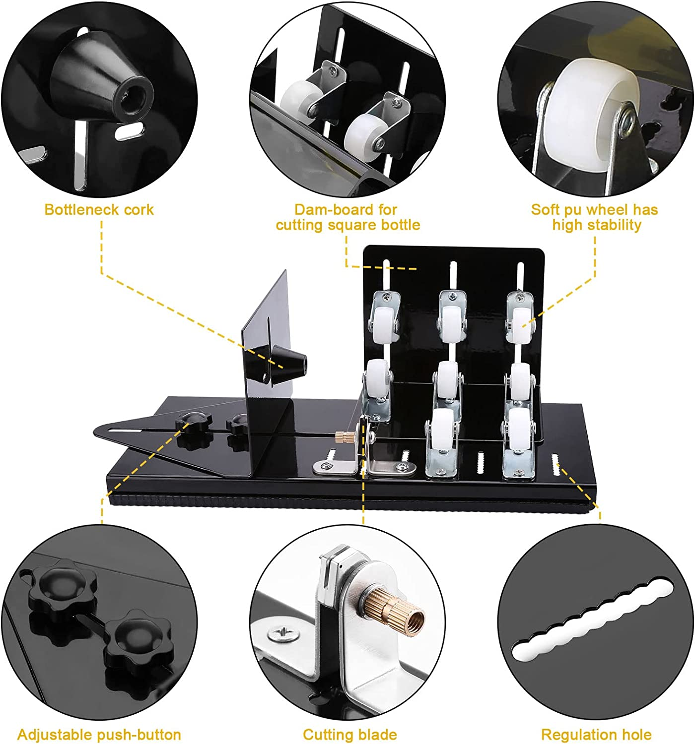Glass Bottle Cutter, Fixm Bottle Cutter Upgraded Version, Round, Square Bottles and Bottlenecks, Suitable for Bottles of Wine, Beer, Whisky, Champagne, Water and Soda(Black)