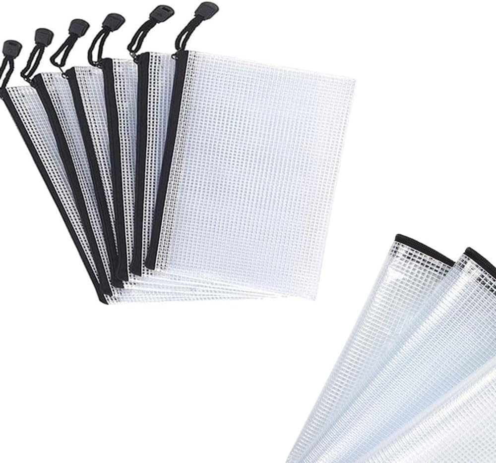 8 Pcs Zip File Bags, Transparent Mesh Zip Pen Pouch, A6 Size Zipper Bag, Multipurpose for Travel Storage, Office Appliances and Home Organize image number 2