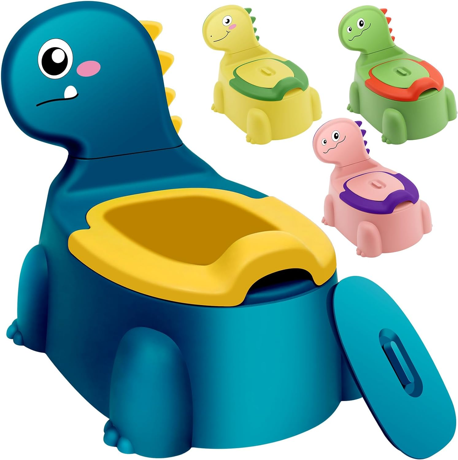 Potty Seat Baby Training Chair Boys Girls Toddler Dinosaur Comfortable Children 1-5 Years Old Baby Toilet Animal Seat with Lid Back Potty Trainer (Blue) image number 3