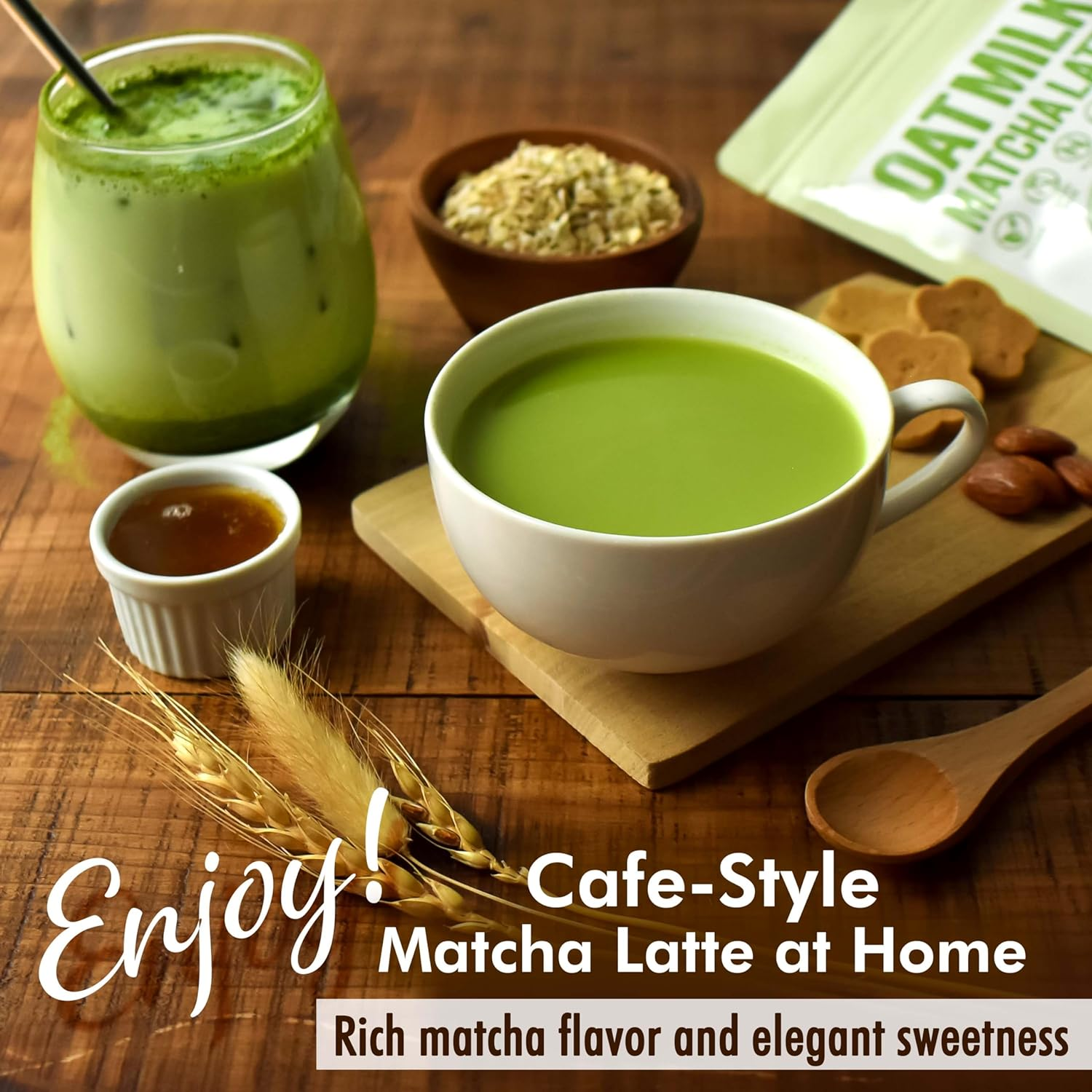 YAMASAN KYOTO UJI Japanese Oat Milk Matcha Latte, Uji Matcha Ceremonial Grade with Oat Milk Instant Latte Mix, Dairy-Free, 100% Plant Based, Vegan, Gluten-Free, No Refined Sugar, Made in Japan 3.5Oz(100G) image number 3