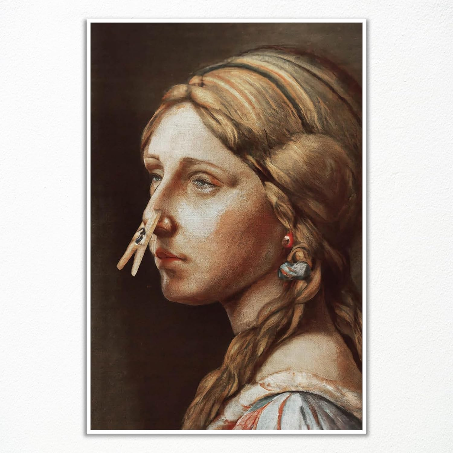 XMJJQQ Classical Mona Lisa Painting Bathroom Canvas Wall Art, Vintage Funny Bathroom Poster, Humor Amusing Toilet Art Prints, Bath Girl Pinching Nose Funny Wall Decor 16X24In Unframed