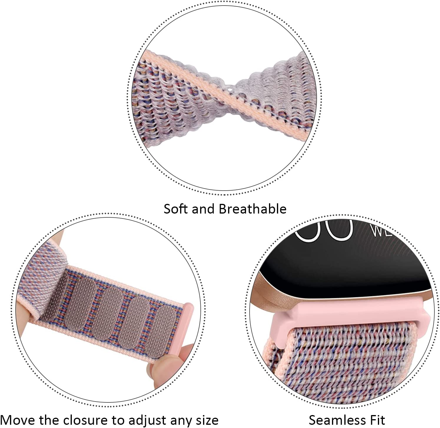 3 Pack Nylon Bands Compatible with Fitbit Versa 2 / Fitbit Versa/Versa Lite/Versa SE, Soft Breathable Sport Replacement Wristbands for Fitbit Versa Smart Watch