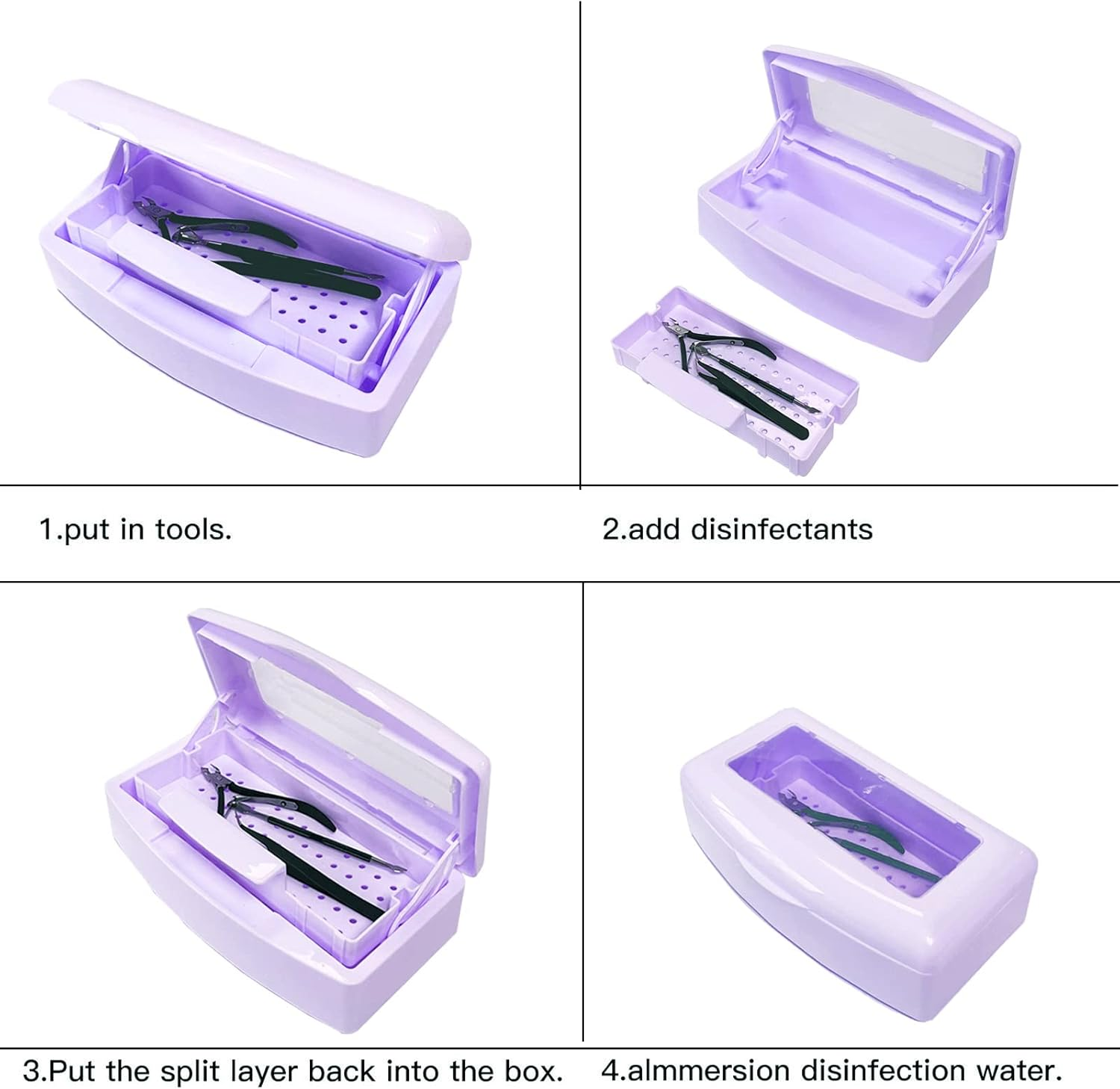 Nail Art Tool Sterilizer Tray,Plastic Clean Sterilizing Box Storage Organizer for Nail,Tweezers,Hair Salon,Spa & Cutter Manicure Equipment (Purple) image number 5