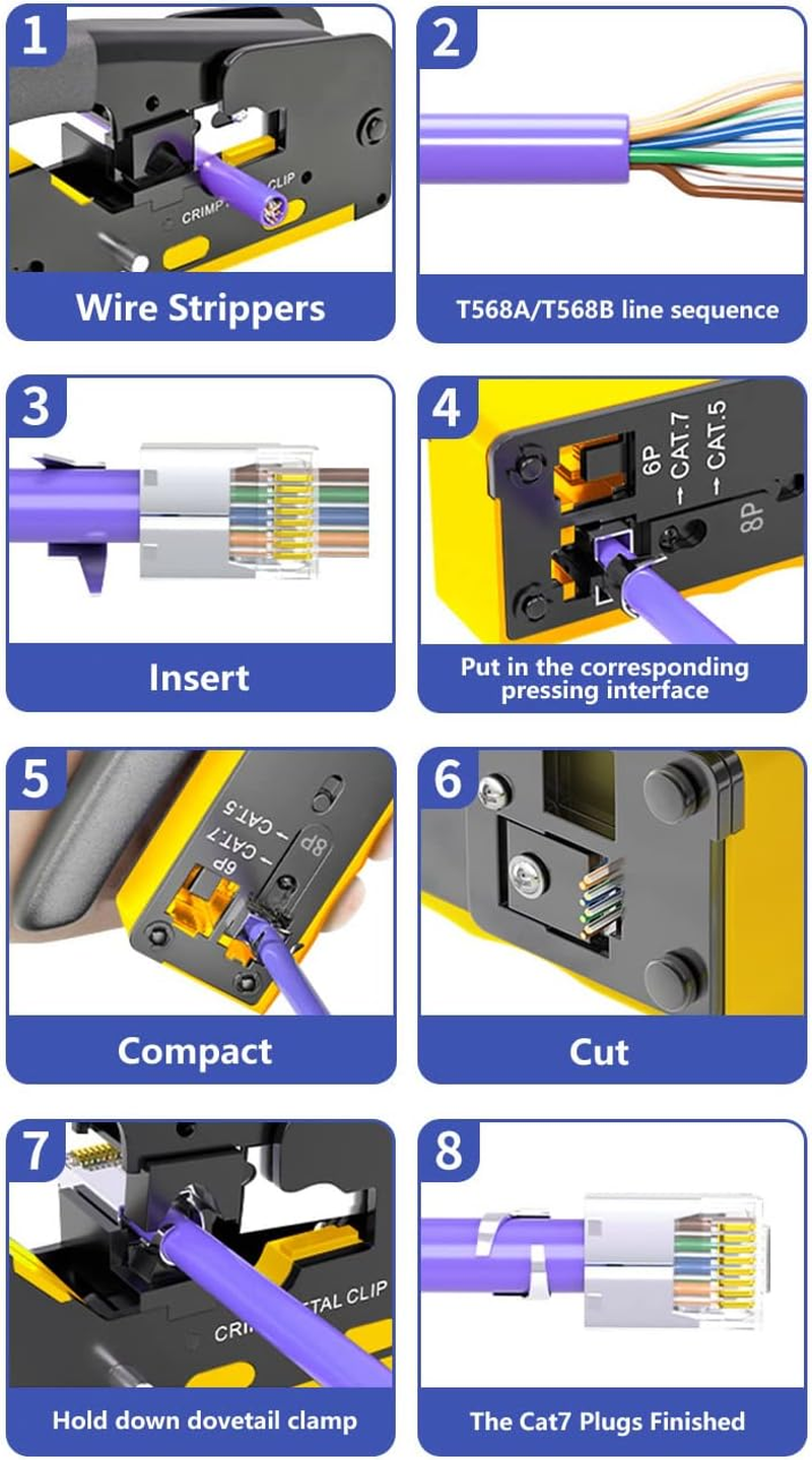 RJ45 Pass through Crimp Tool, RJ45 Cat5 Cat6 Cat7 Crimping Tool, RJ11 Crimping Tool, Ethernet Network Cable Crimper Stripper, Modular Crimping Equipment Mini Tool Pliers image number 2