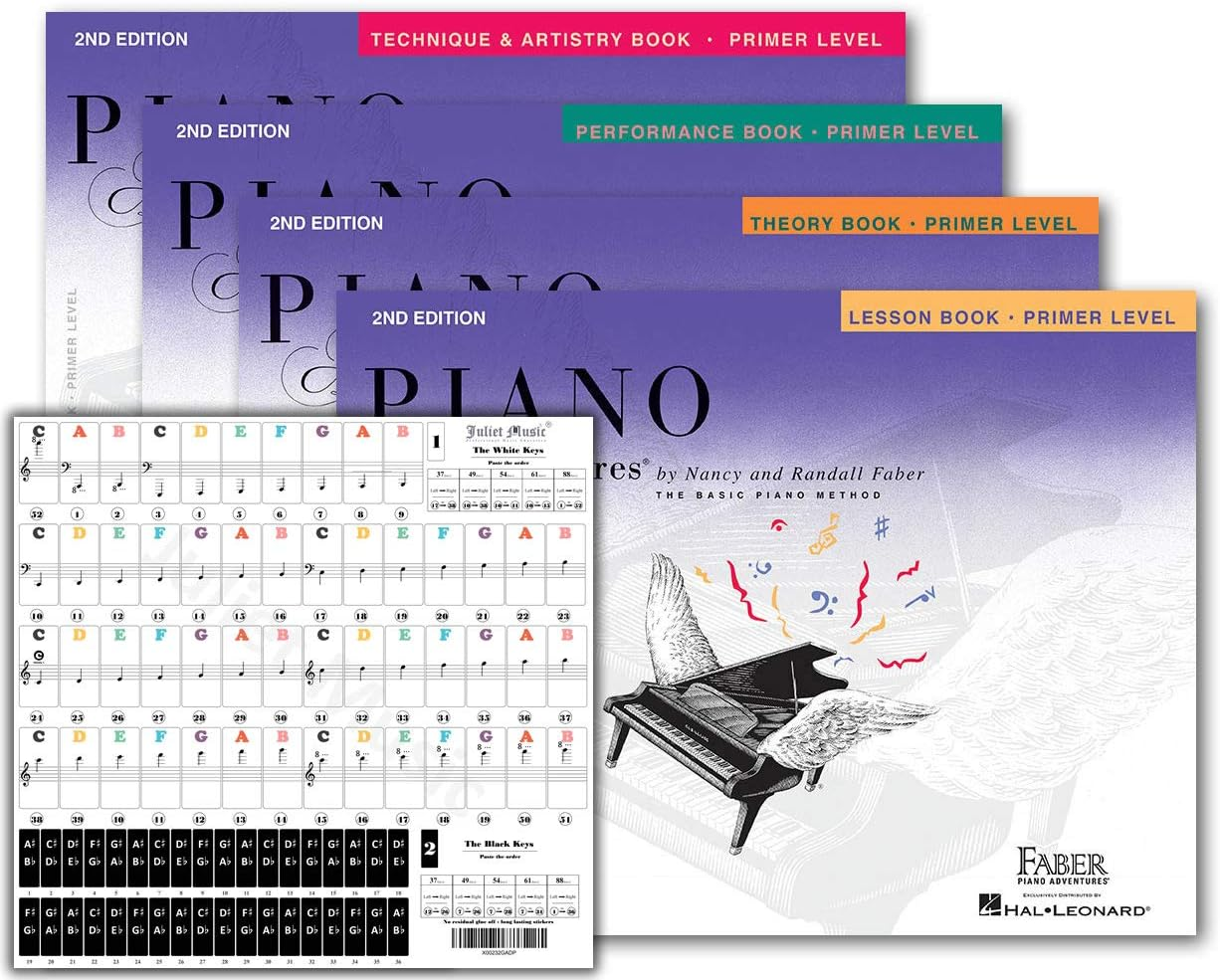 Piano Adventures Primer Level Learning Set by Nancy Faber - Lesson, Theory, Performance, Technique & Artistry Books & Juliet Music Piano Keys 88/61/54/49 Full Set Removable Sticker image number 2